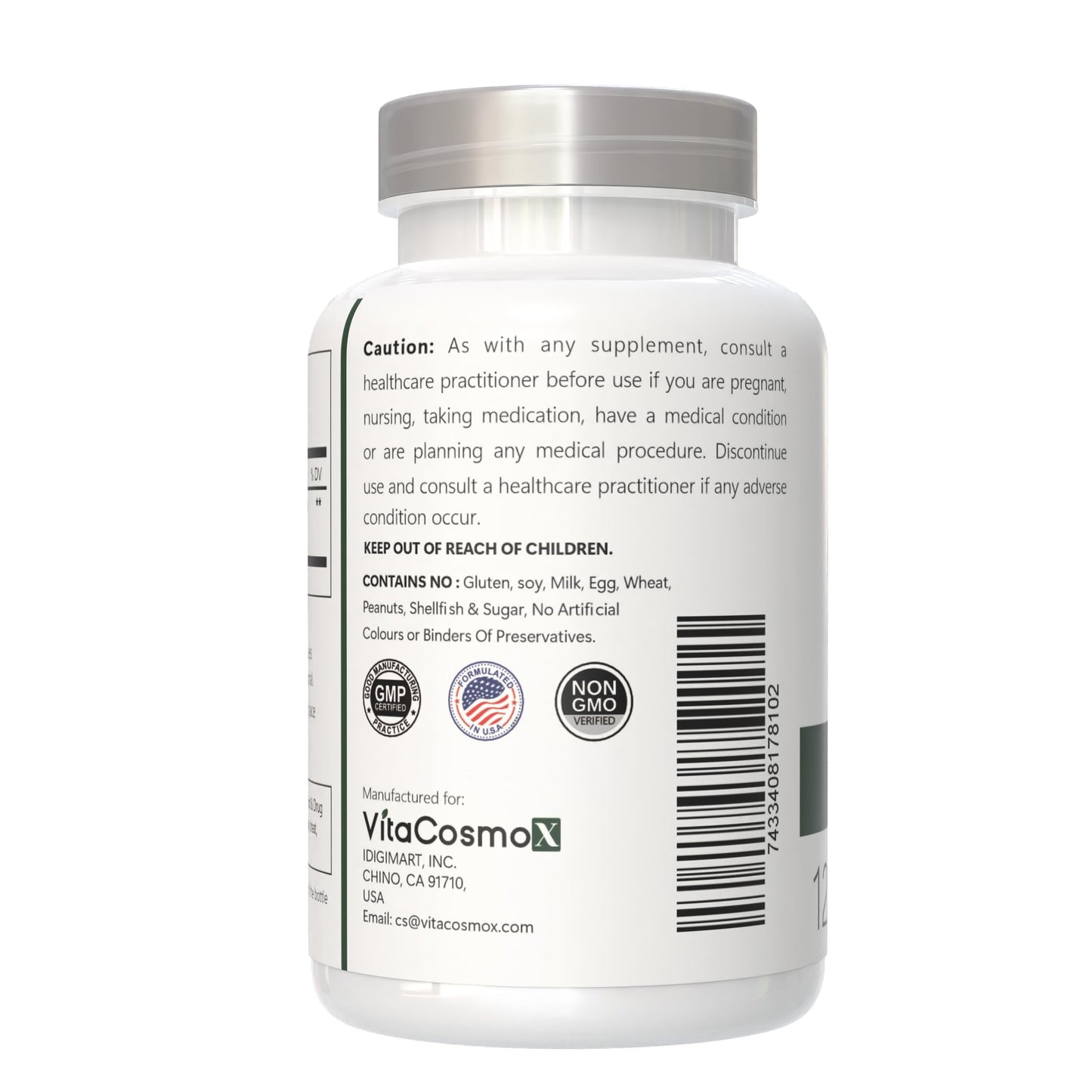 VitaCosmoX Cissus Quadrangularis Capsule, 400 mg, 120 Veggie Capsules, Pack of 1