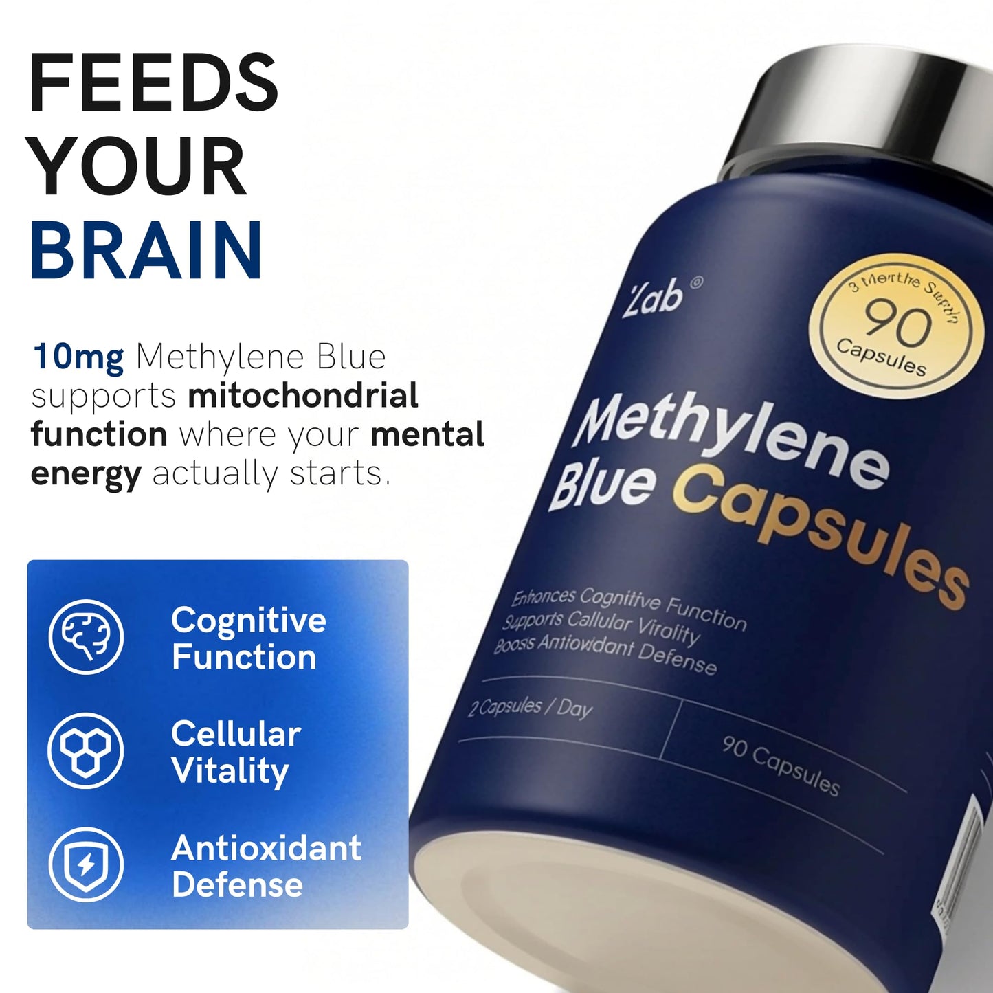 ZAB Methylene Blue Pharmaceutical Grade Supplement Capsules 90 Count