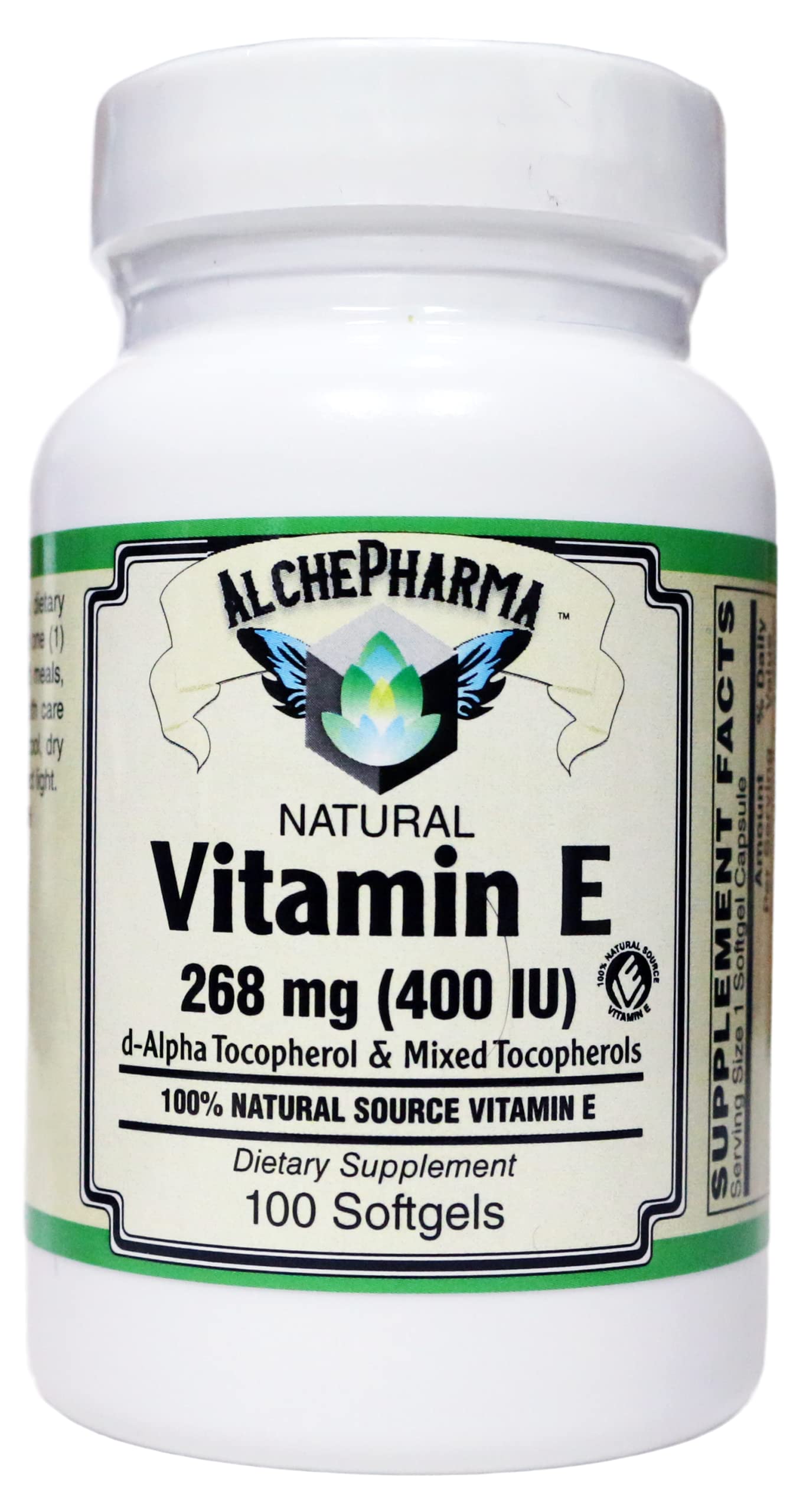 AlchePharma Vitamin E 268 mg (400 IU) 100% Natural Mixed Tocopherols D-Alpha Form Softgel, 1