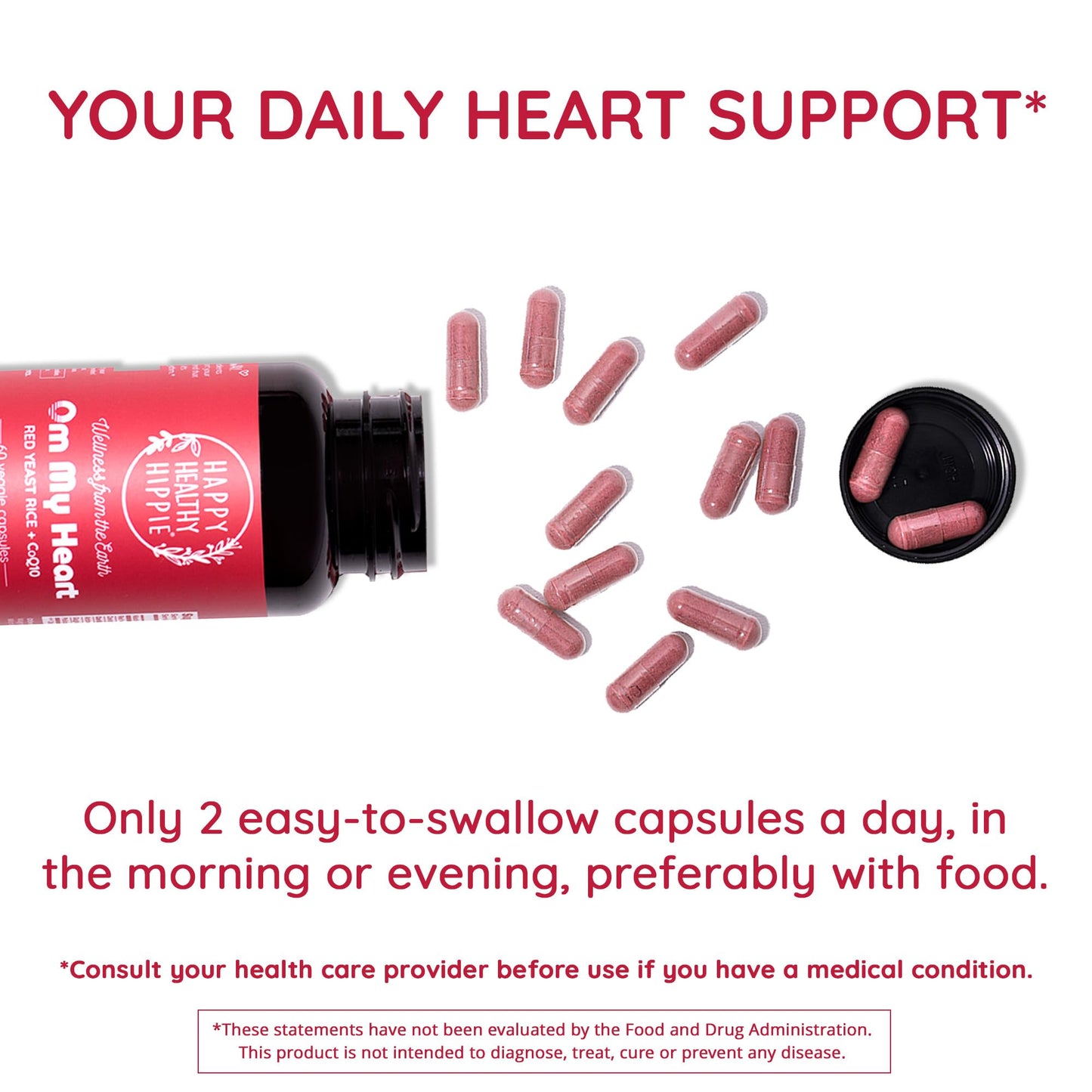 Happy Healthy Hippie Red Yeast Rice with CoQ10 Supplement 1200 mg Capsule, 60 Count