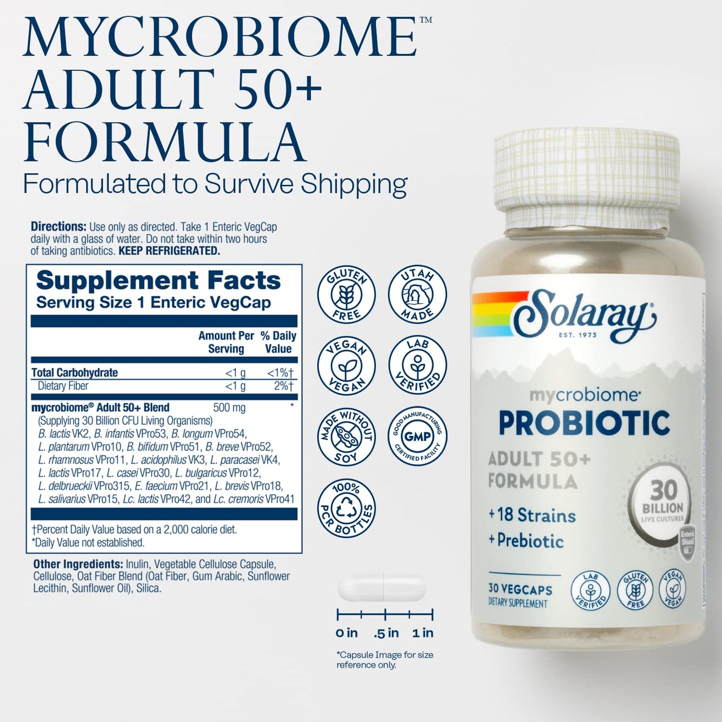 Solaray Mycrobiome Probiotic Adult 50 Plus Formula Capsule 30 Count