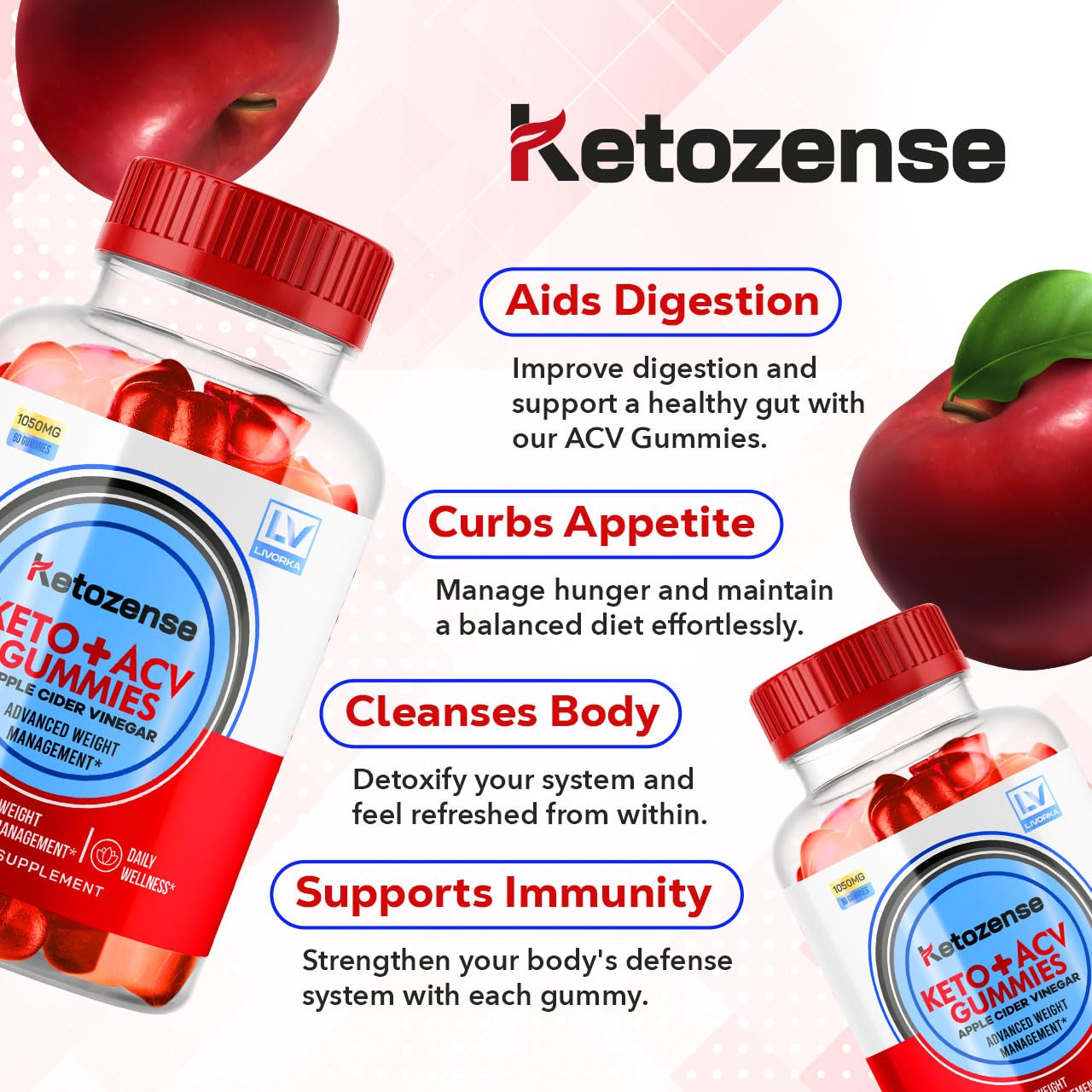 LIVORKA Ketozense ACV Gummies, 120 Gummies, Pack of 2