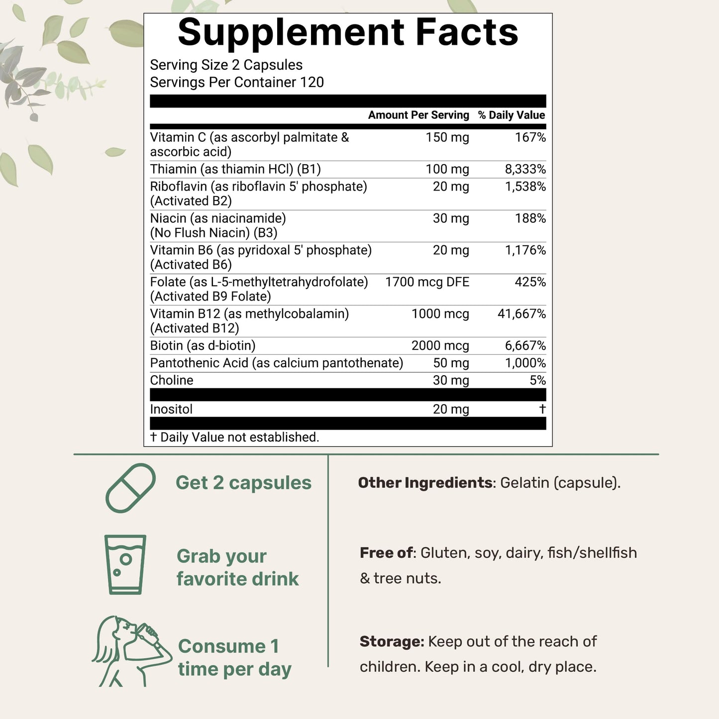 Micro Ingredients Pure Methylated B Complex Capsules 240 Count