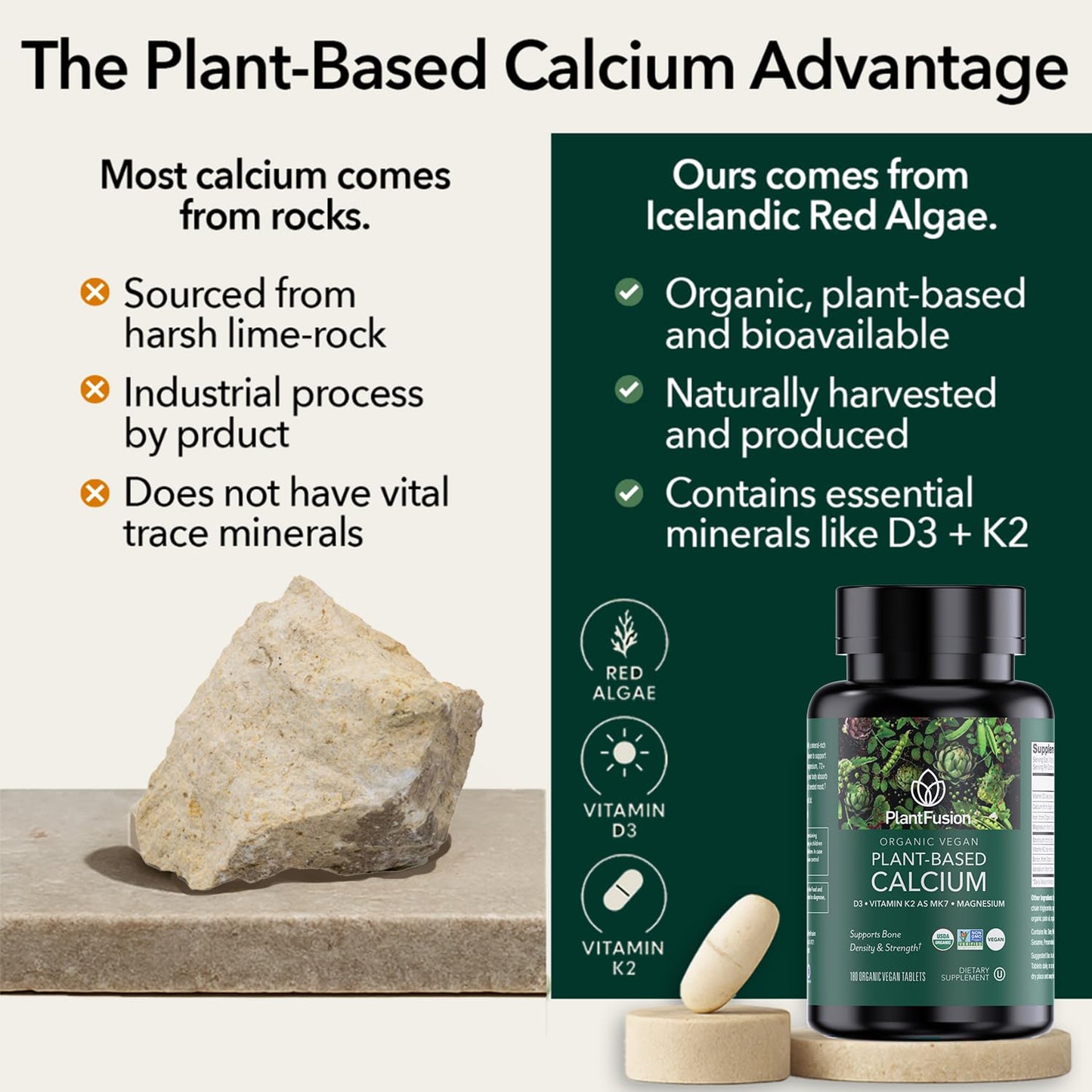 PlantFusion Organic Vegan Calcium Tablets, 180