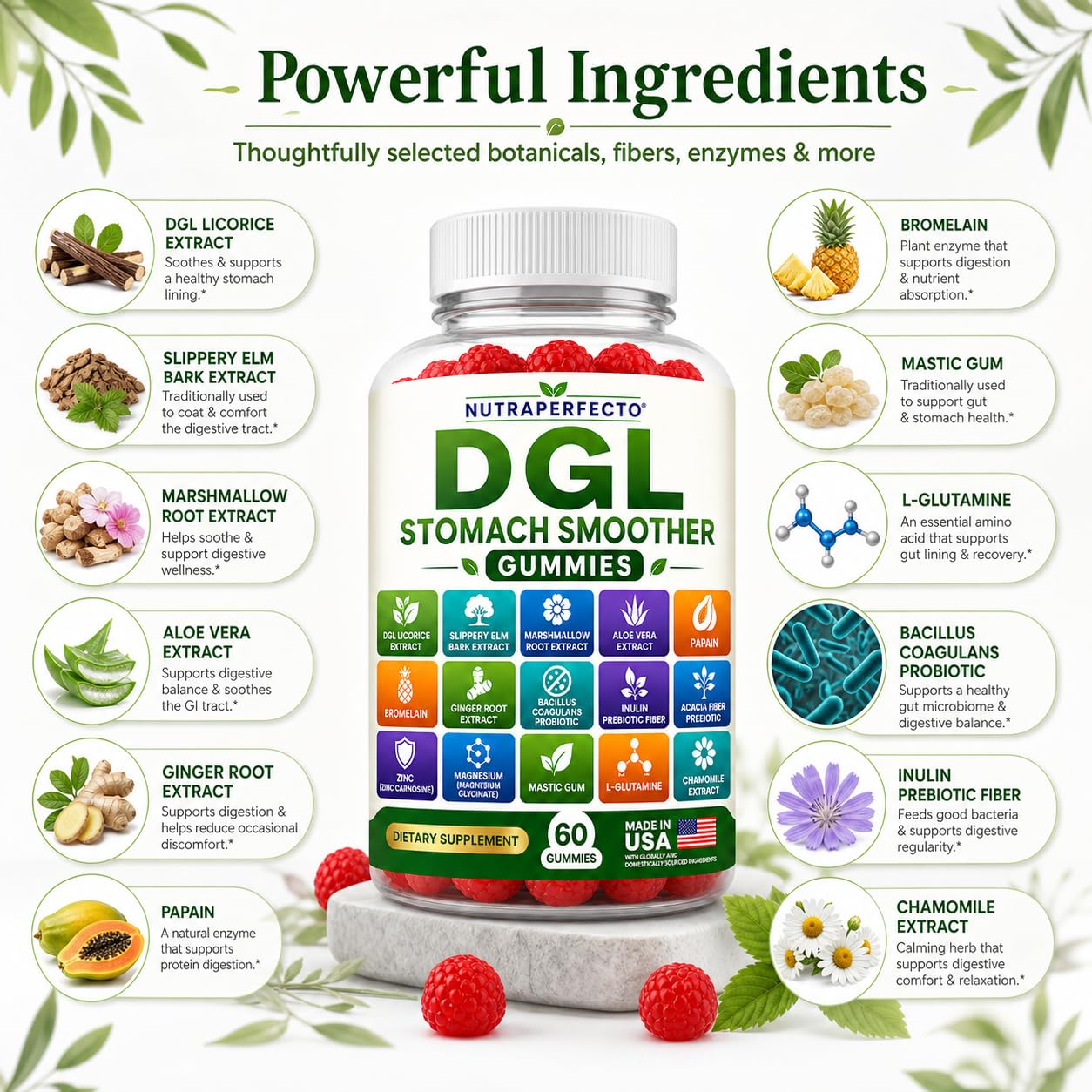NutraPerfecto Sugar Free DGL Stomach Smoother Gummies, 60 Count