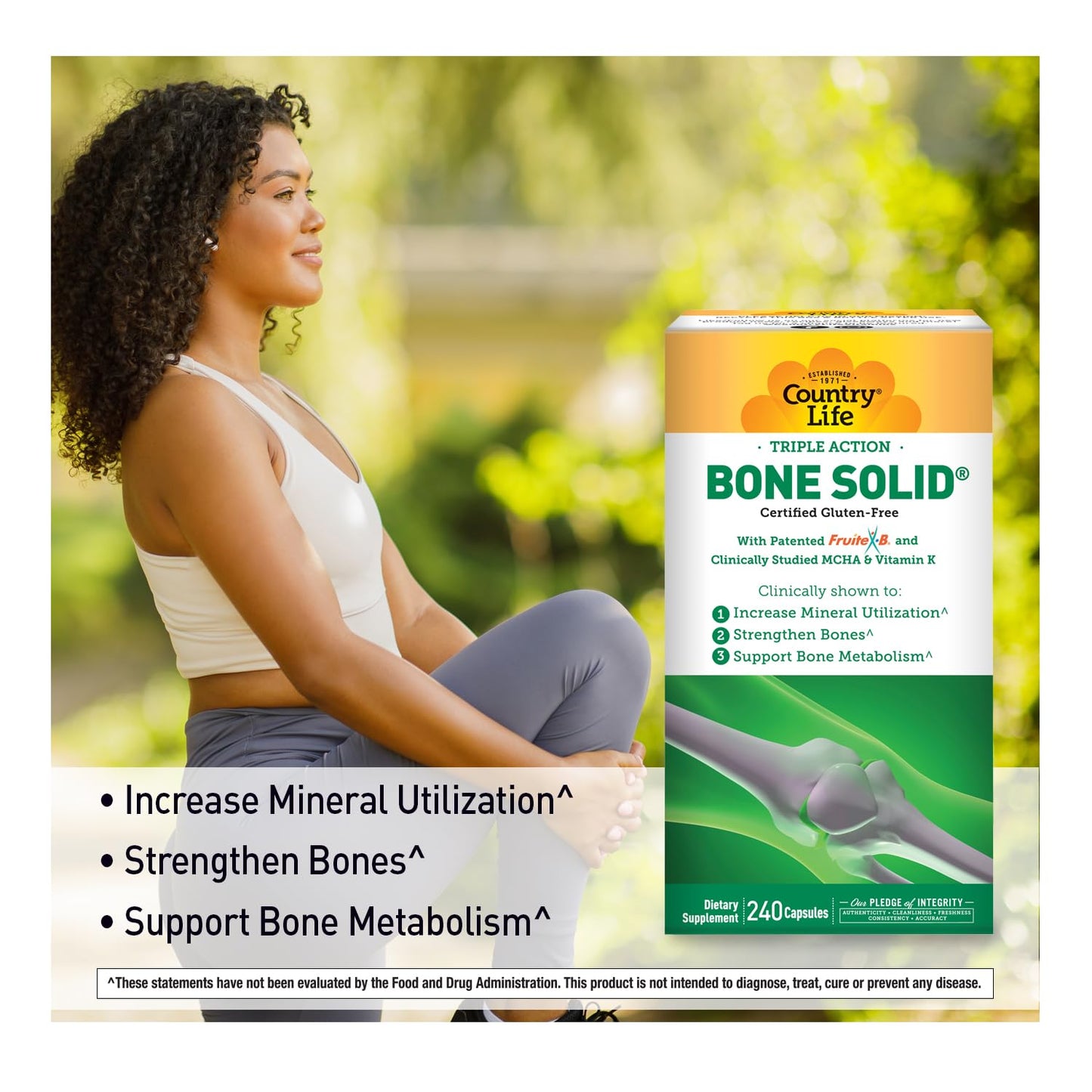 Country Life Triple Action Bone Solid Calcium MCHA K2 D3, 240 Capsules