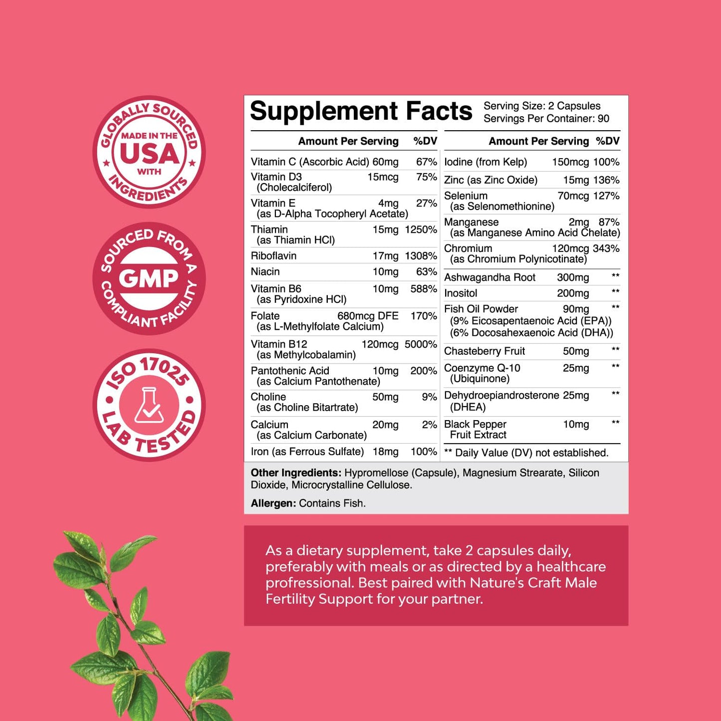 Natures Craft Female Fertility Supplement with Prenatal Multivitamins Capsule, 180 Count
