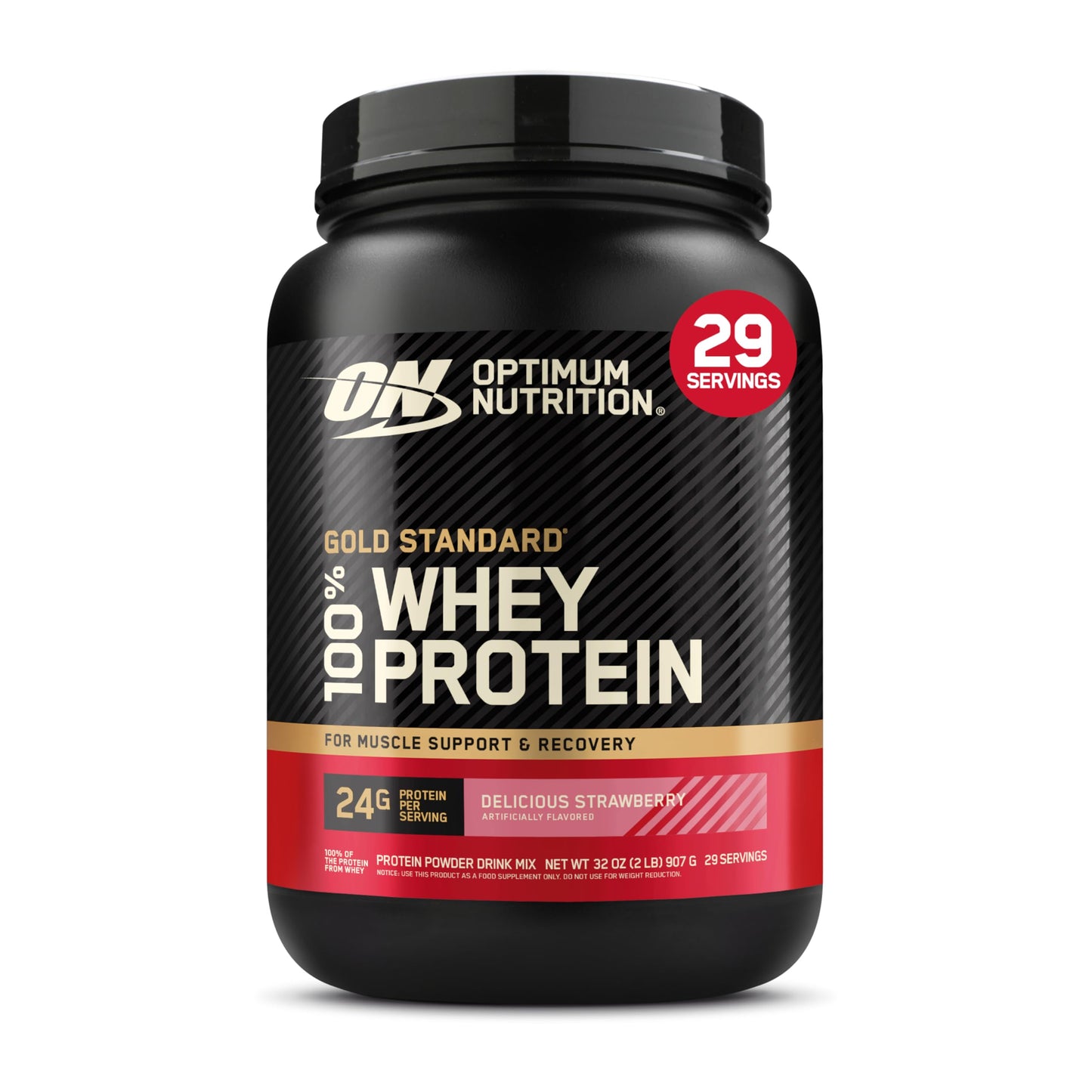 Optimum Nutrition Gold Standard 100% Whey Protein Powder, Delicious Strawberry, 32 Servings