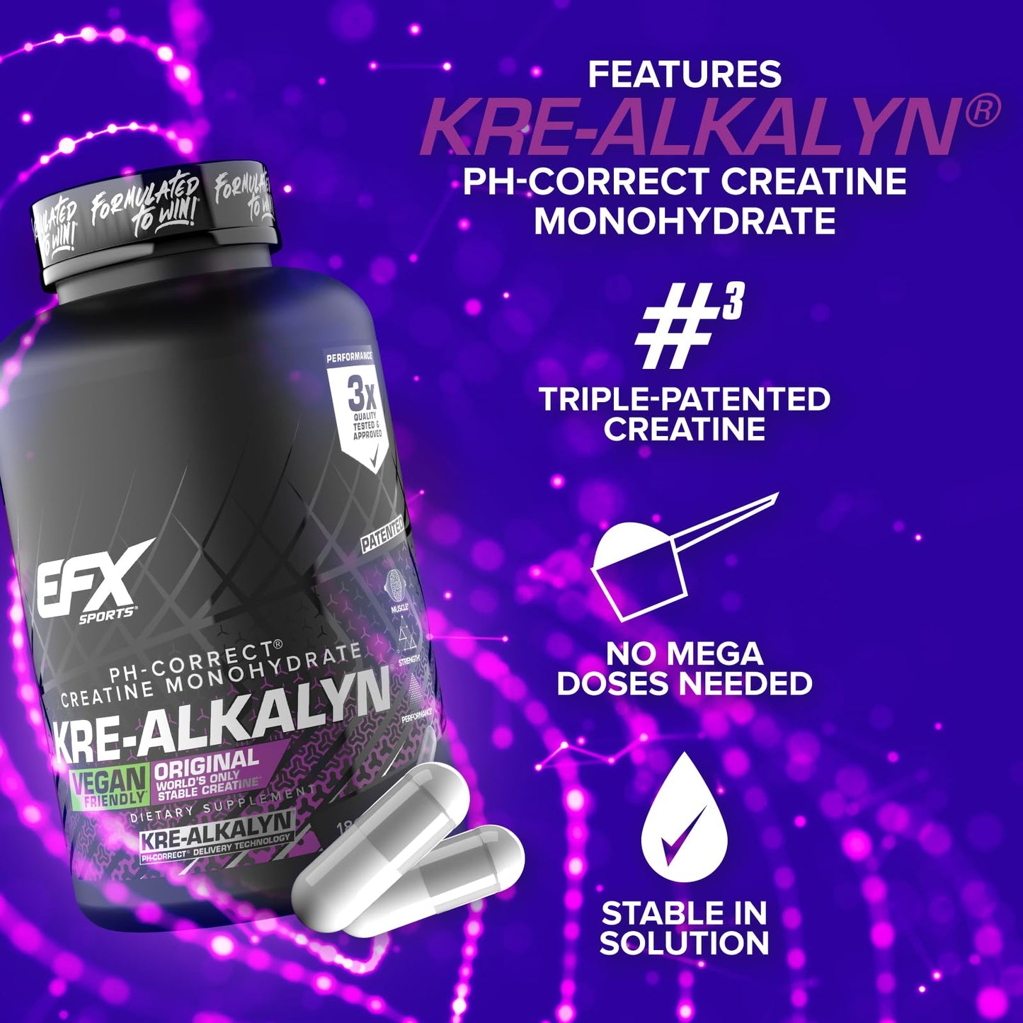 EFX Sports Kre-Alkalyn EFX pH Correct Creatine Monohydrate 180 Capsules