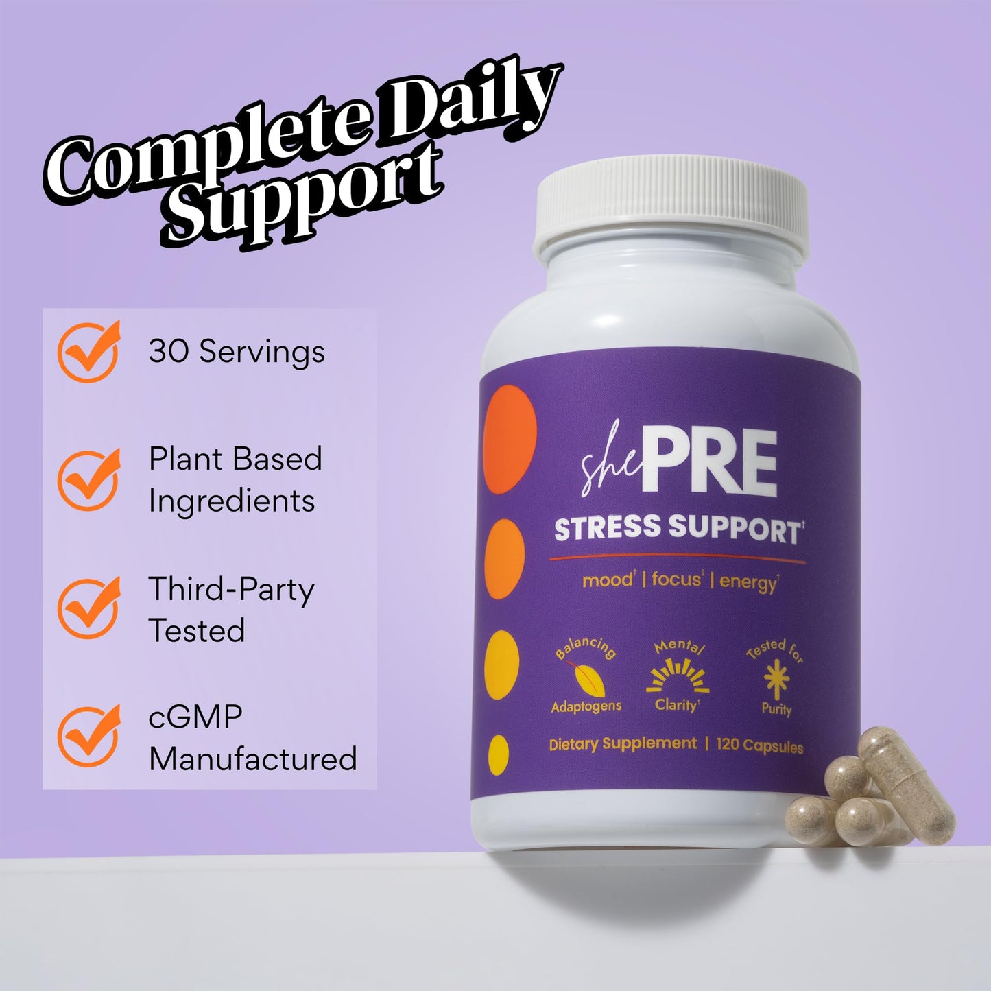 shePRE Adaptogen Stress Support Supplement for Women Capsules 120 Count