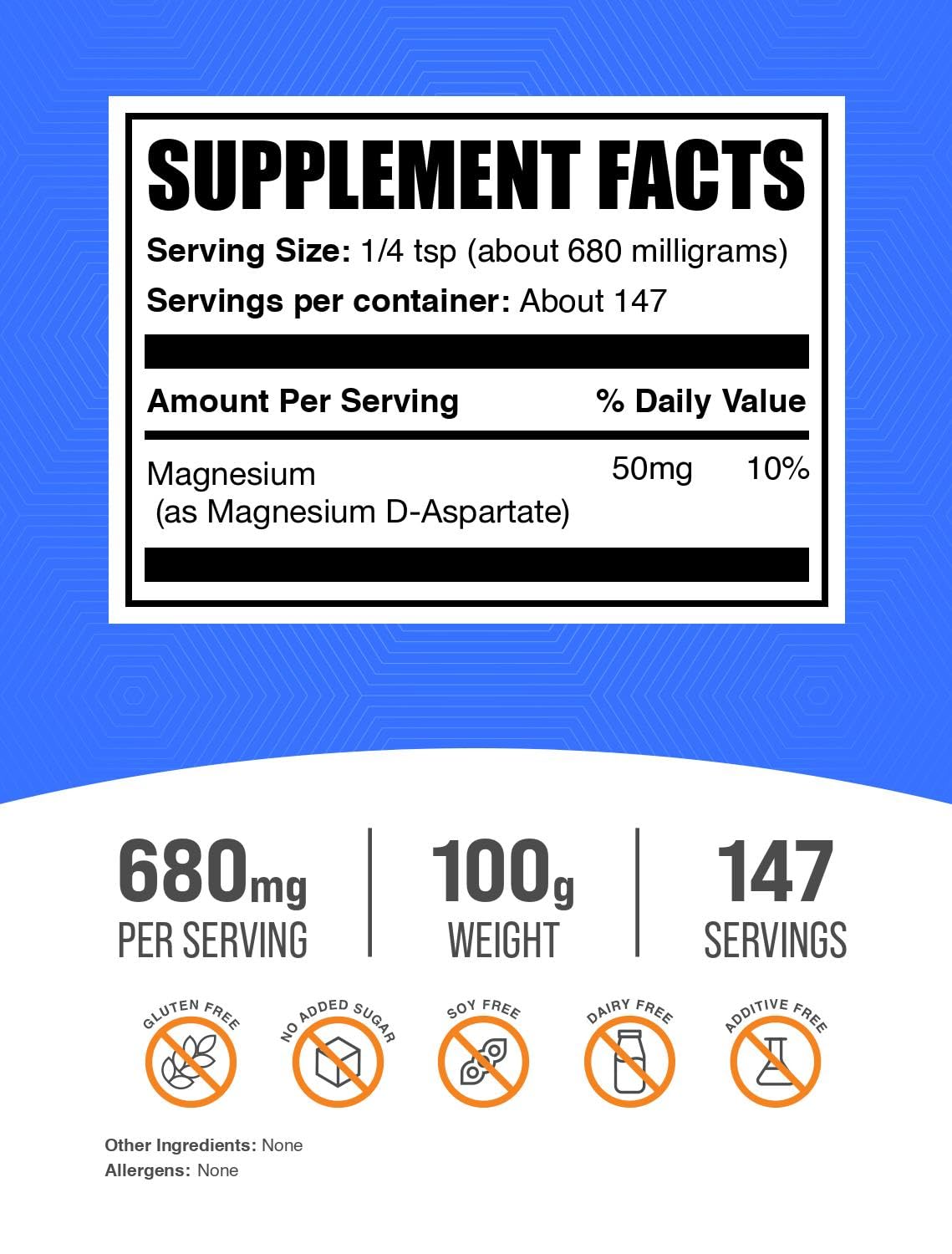 BulkSupplements Magnesium D-Aspartate Powder, 3.53 oz