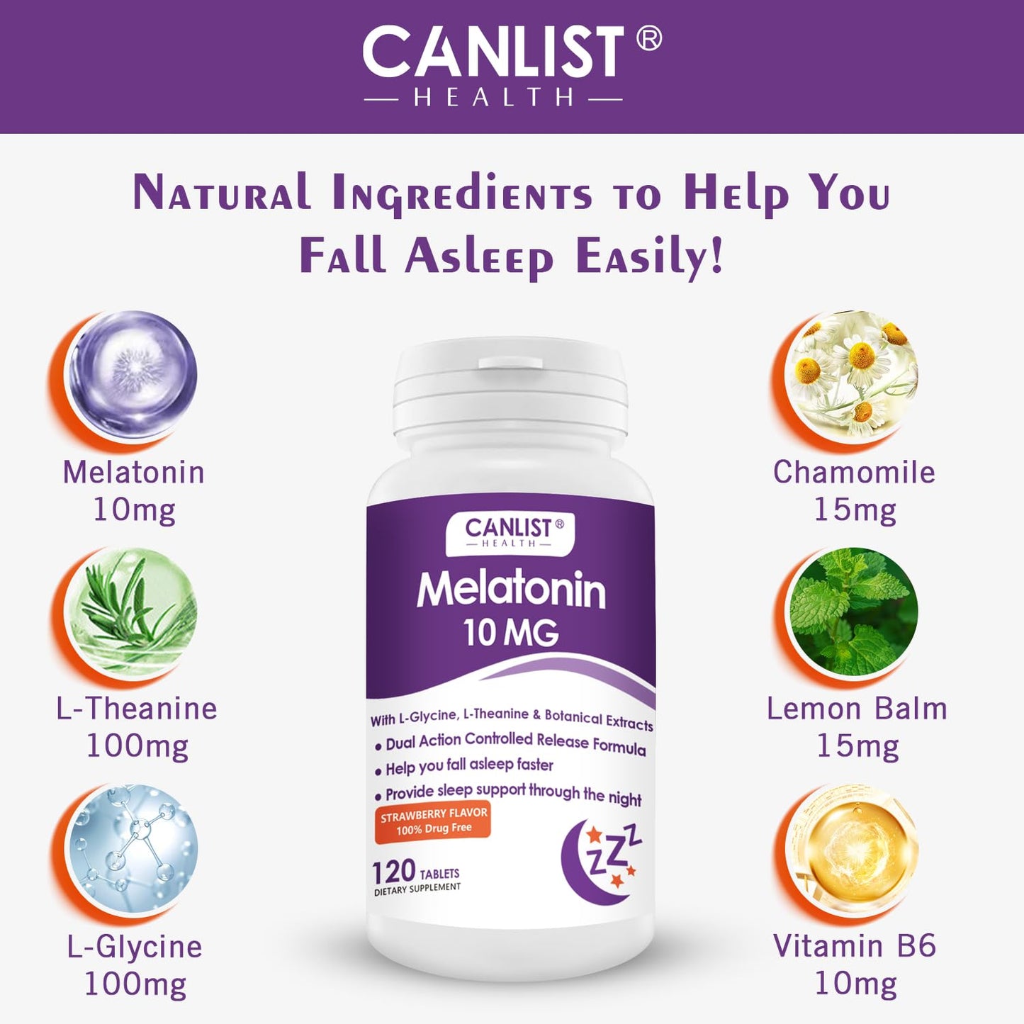 CANLIST Melatonin Extra Strength 10mg, 120 Tablets