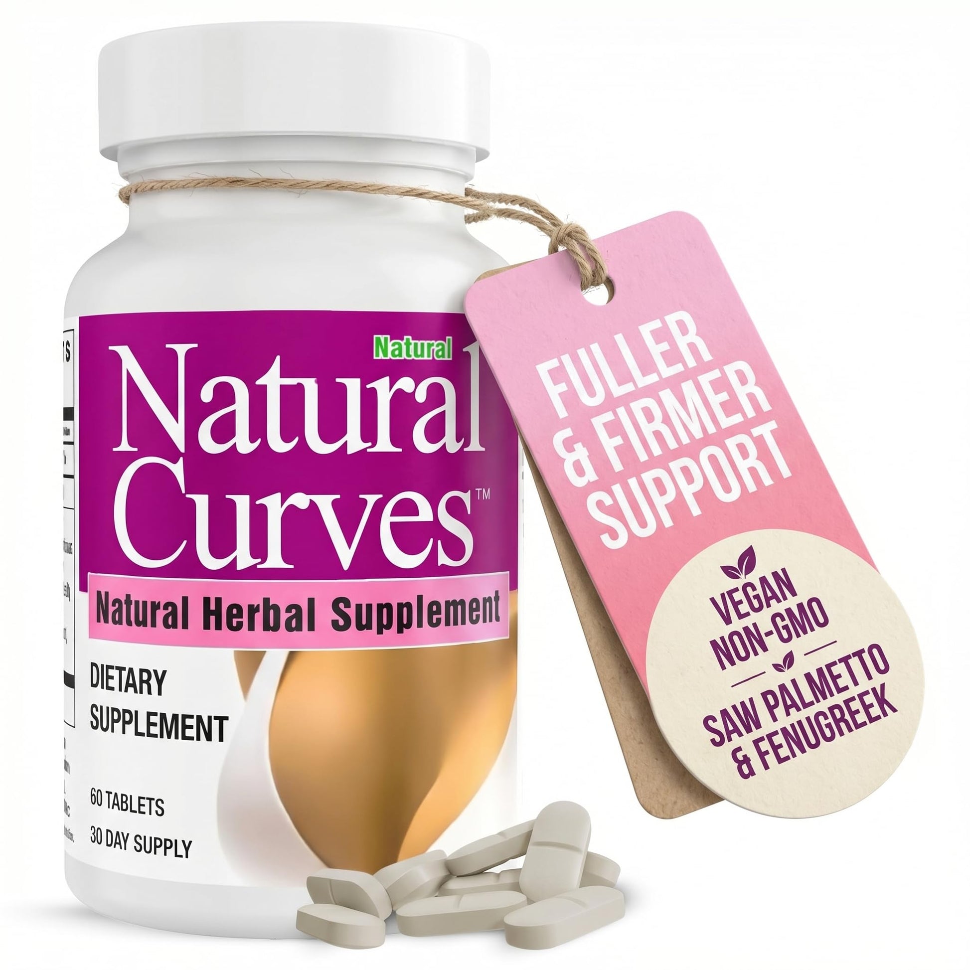 Natural Curves Breast Enhancement Supplement Herbal Bust Enhancer with Saw Palmetto Fenugreek Wild Yam Black Cohosh Vegan Non-GMO 60 Tablets