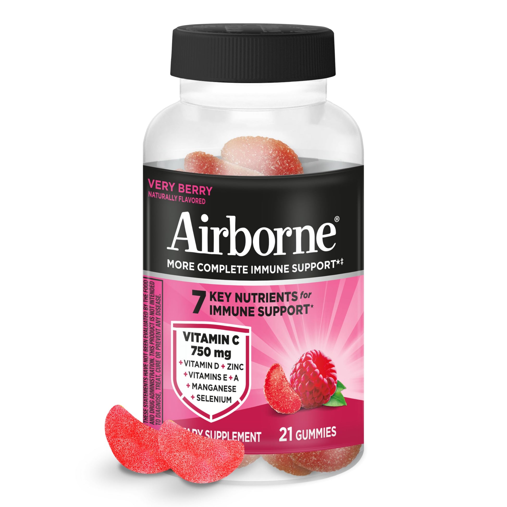 Airborne Vitamin C 750mg Gummies, Very Berry Flavor, 21 Count