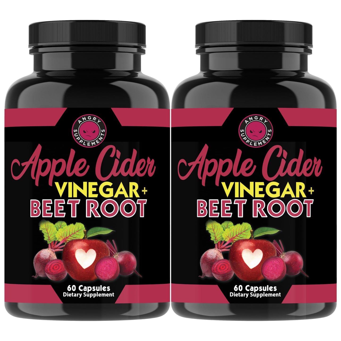 Angry Supplements Apple Cider Vinegar + Beet Root Powder Capsule, 120 Capsules