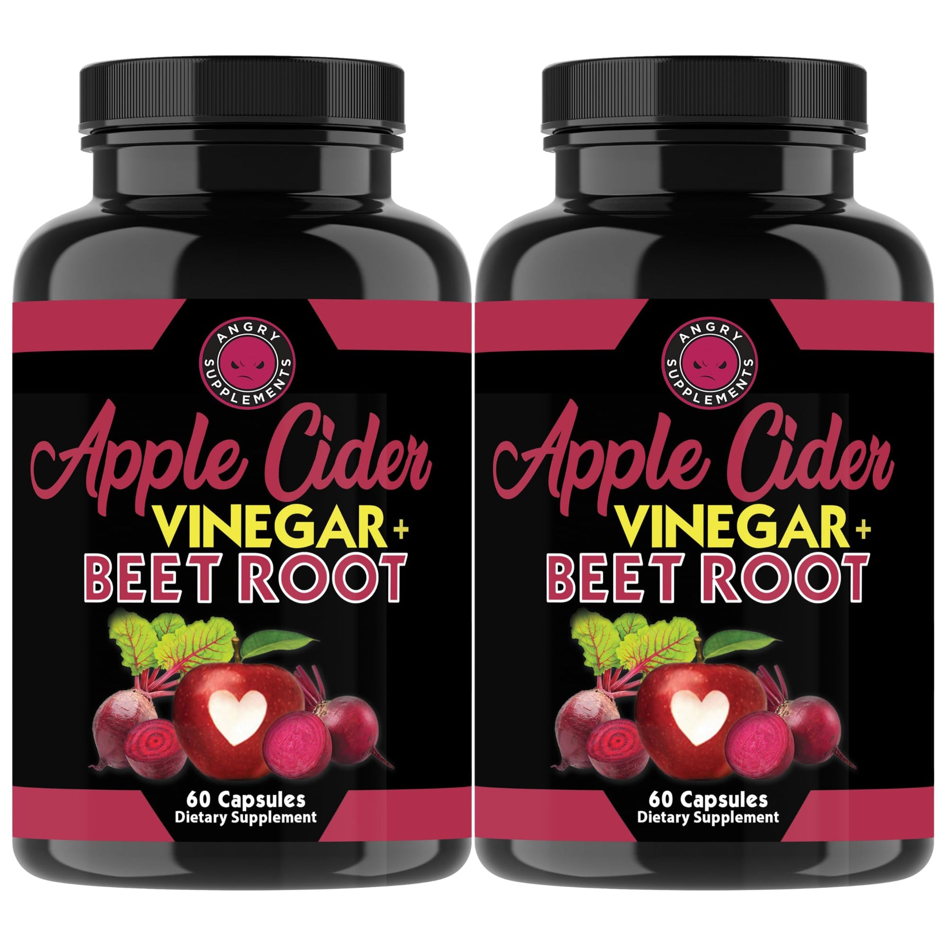 Angry Supplements Apple Cider Vinegar + Beet Root Powder Capsule, 120 Capsules
