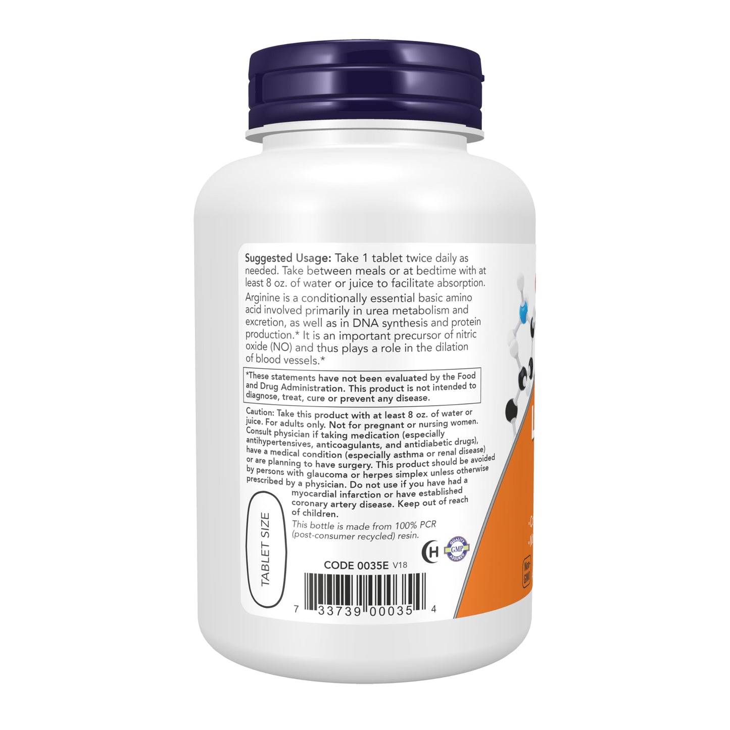 NOW Foods L-Arginine 1000 mg Nitric Oxide Precursor, Amino Acid, 120 Tablets