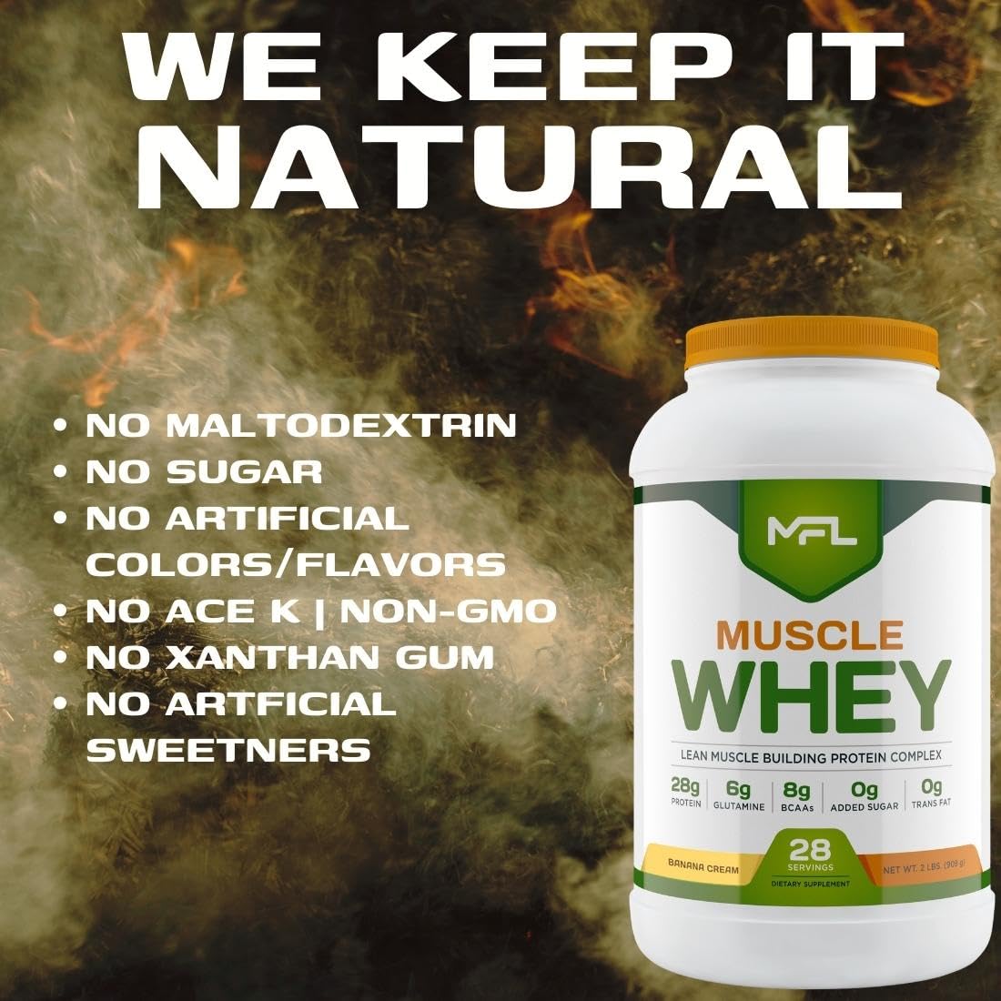 MUSCLE FOOD LABS Muscle Whey Protein Powder, Vanilla Bean, 2 lb, 32 Servings