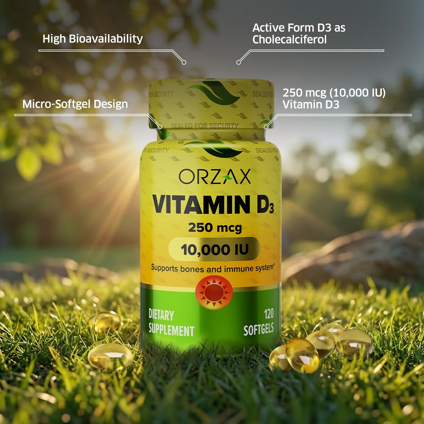 ORZAX Vitamin D3 10000 iu (250 mcg) Softgel 120 Count