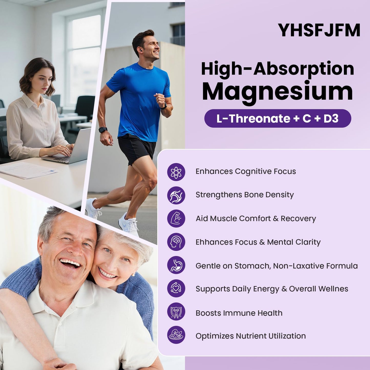 YHSFJFM Magnesium L-Threonate High Absorption Magnesium Supplement Capsule 120 Capsules