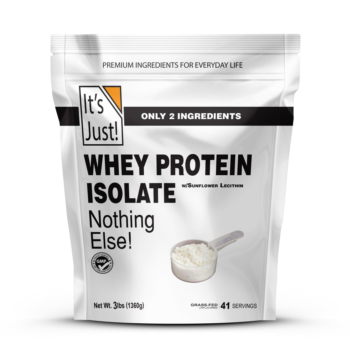 It's Just! Whey Protein Isolate Powder, Ultra Premium Grass-Fed, Unflavored, Made in USA, Pure 90% Protein, Only 1g Carb, No Added Sugar, 48 Servings, 3 Pound