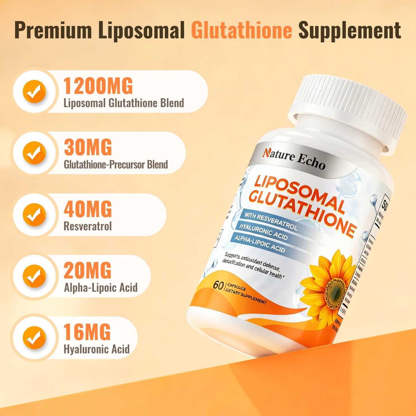 Nature Echo Liposomal Glutathione 1200mg Capsule, 60 Count