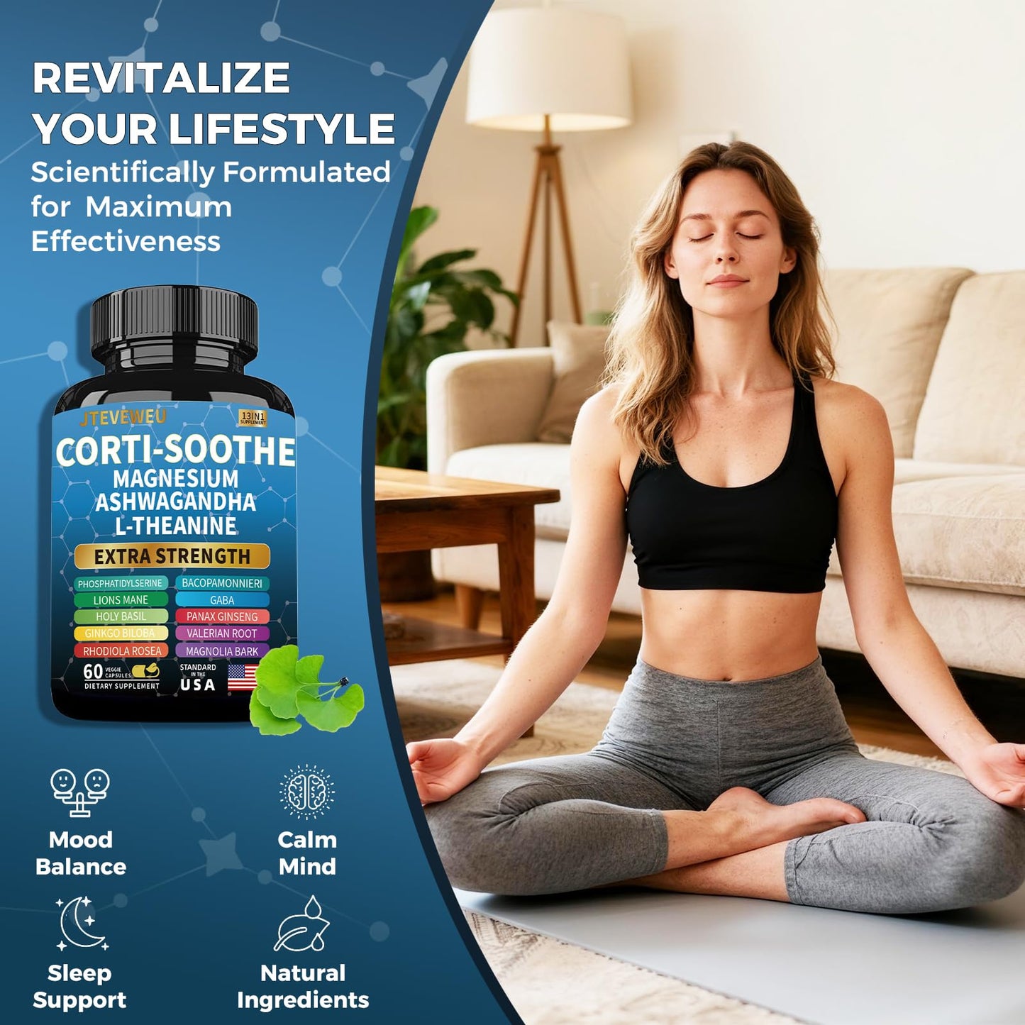 JTEVEweu Corti-Soothe Cortisol Supplement Capsule 60 Count