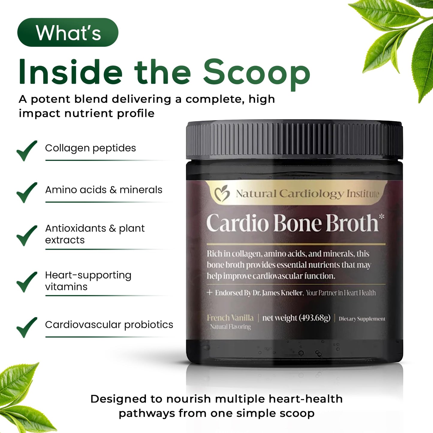 Natural Cardiology Institute Cardio Bone Broth Protein Powder Vanilla 17.4 Ounce