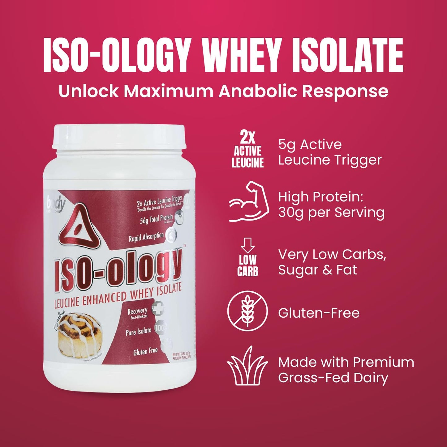 Body Nutrition ISO-Ology Leucine-Enhanced Whey Isolate Protein Powder 32 Servings
