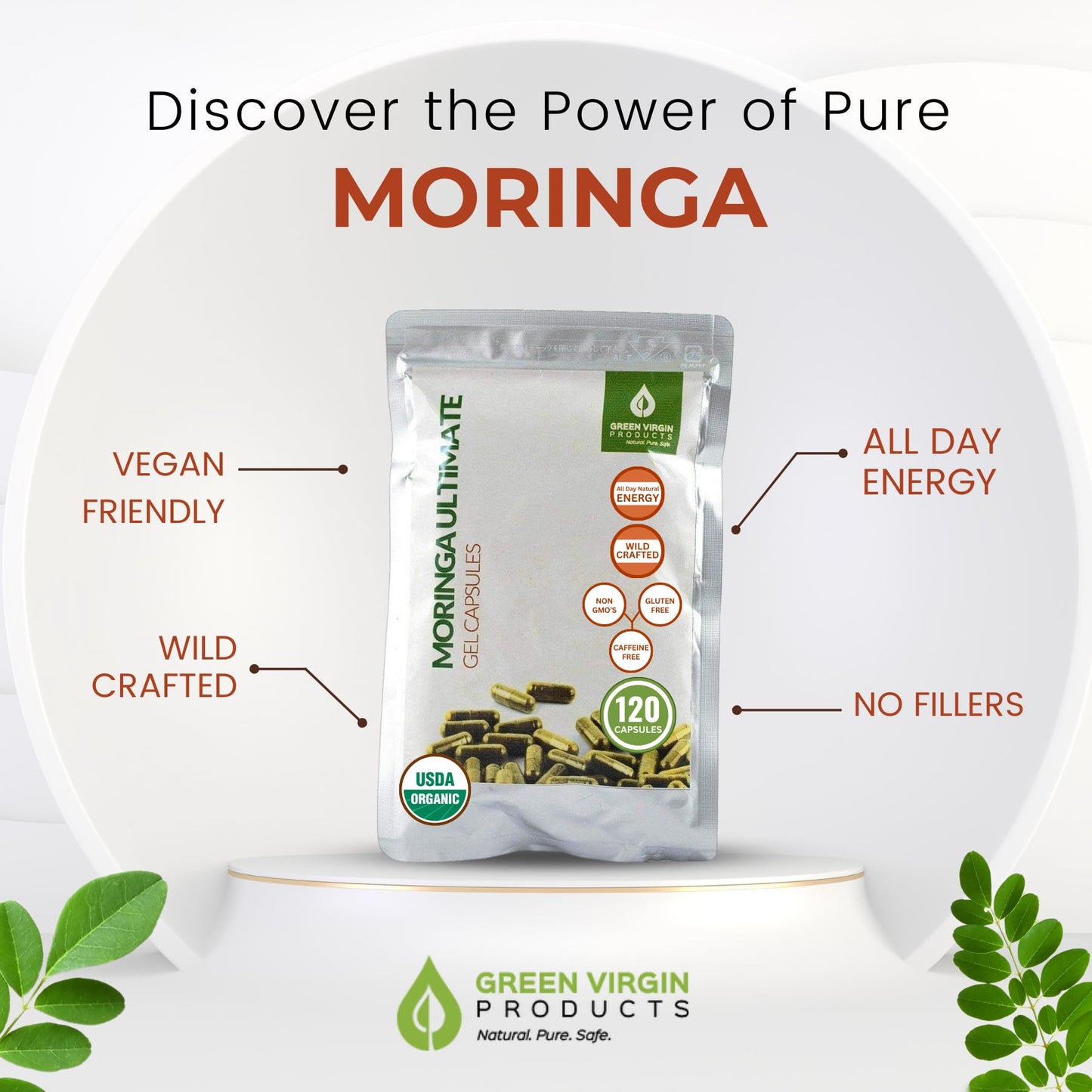 Green Virgin Products Moringa Leaf Powder 120 Count