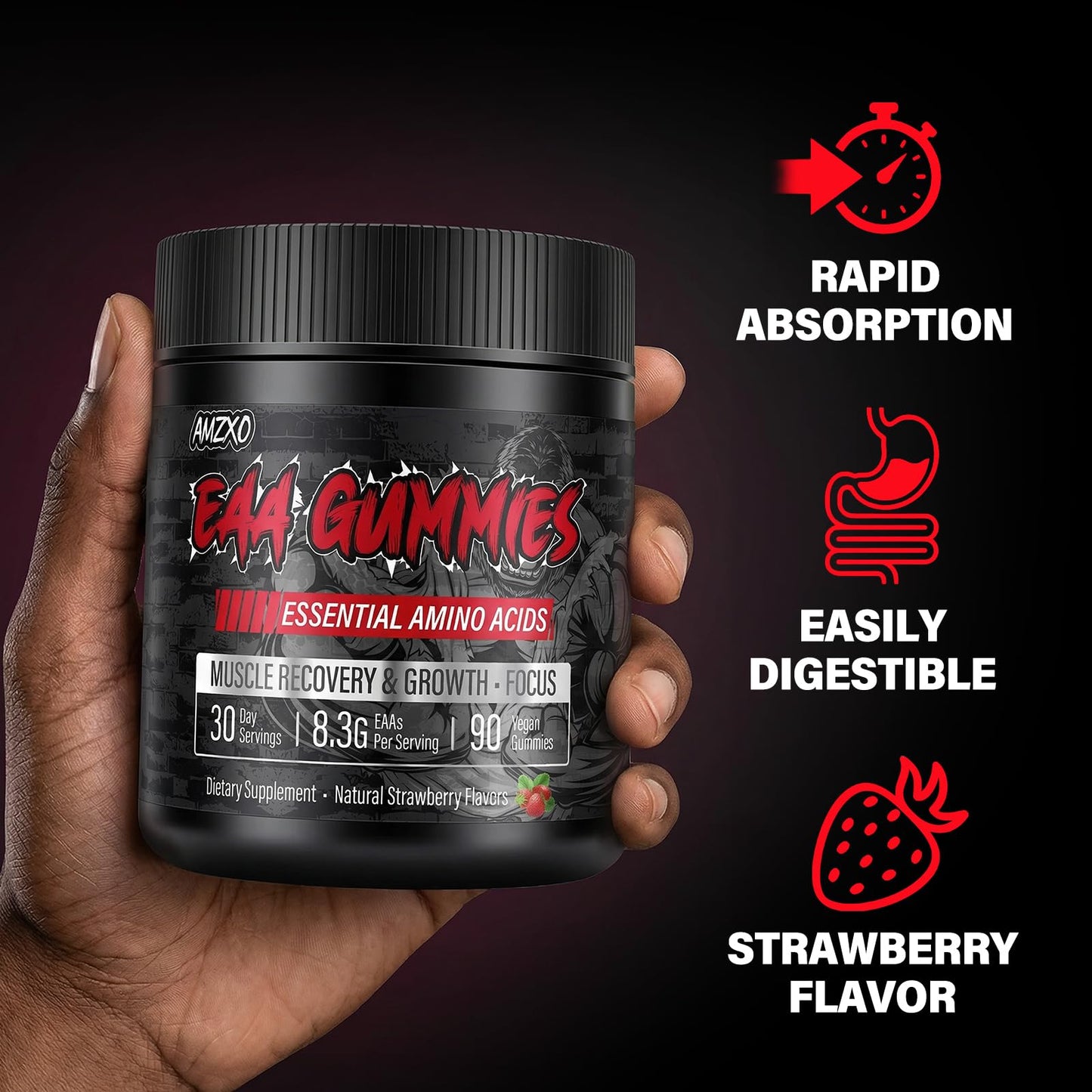 AMZXO EAA Gummies 2:1:1 BCAA Formula, 90 Gummies