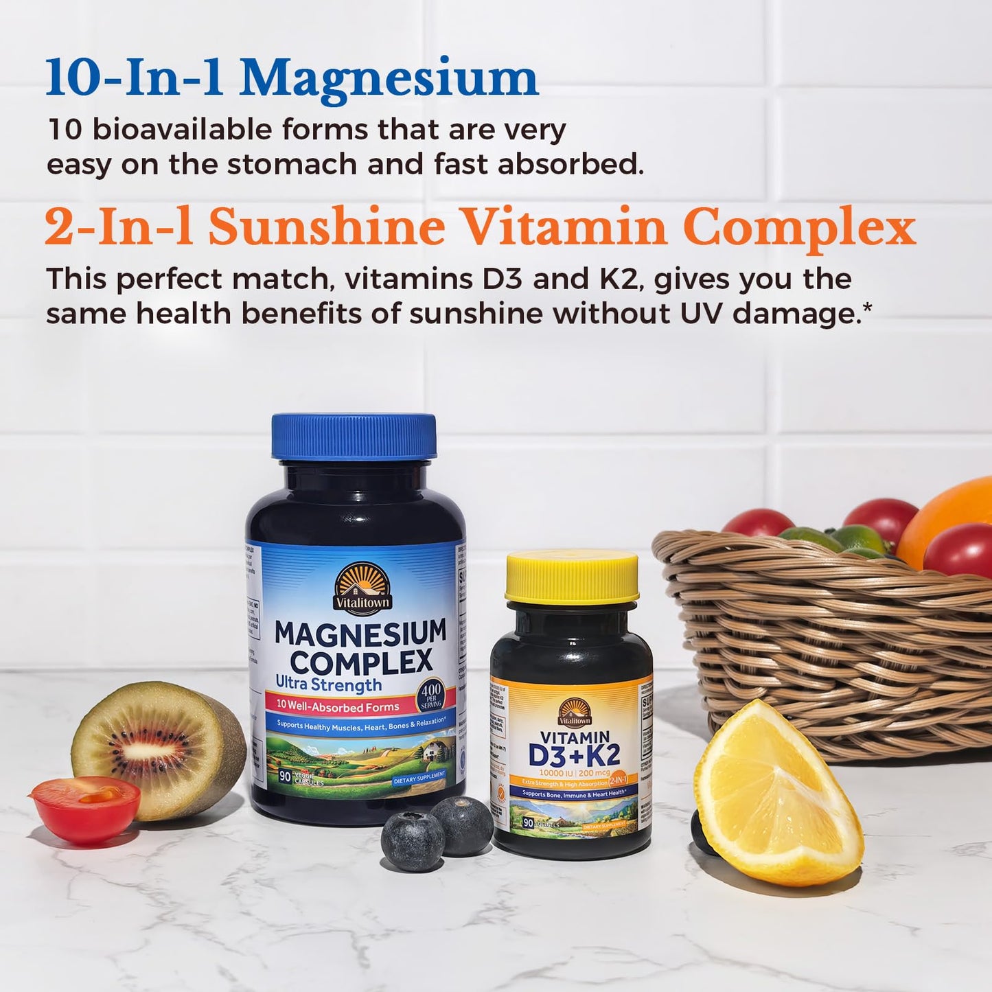 Vitalitown Ultra Magnesium & Vitamin D3 K2 Bundle Capsule 180 Count