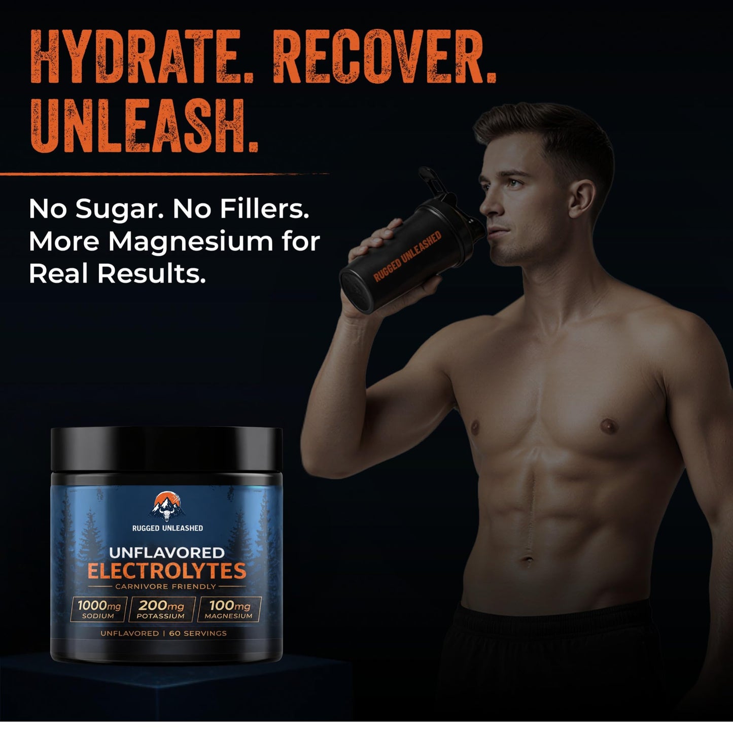 Rugged Unleashed Unflavored Electrolyte Powder, 7.56 Ounce