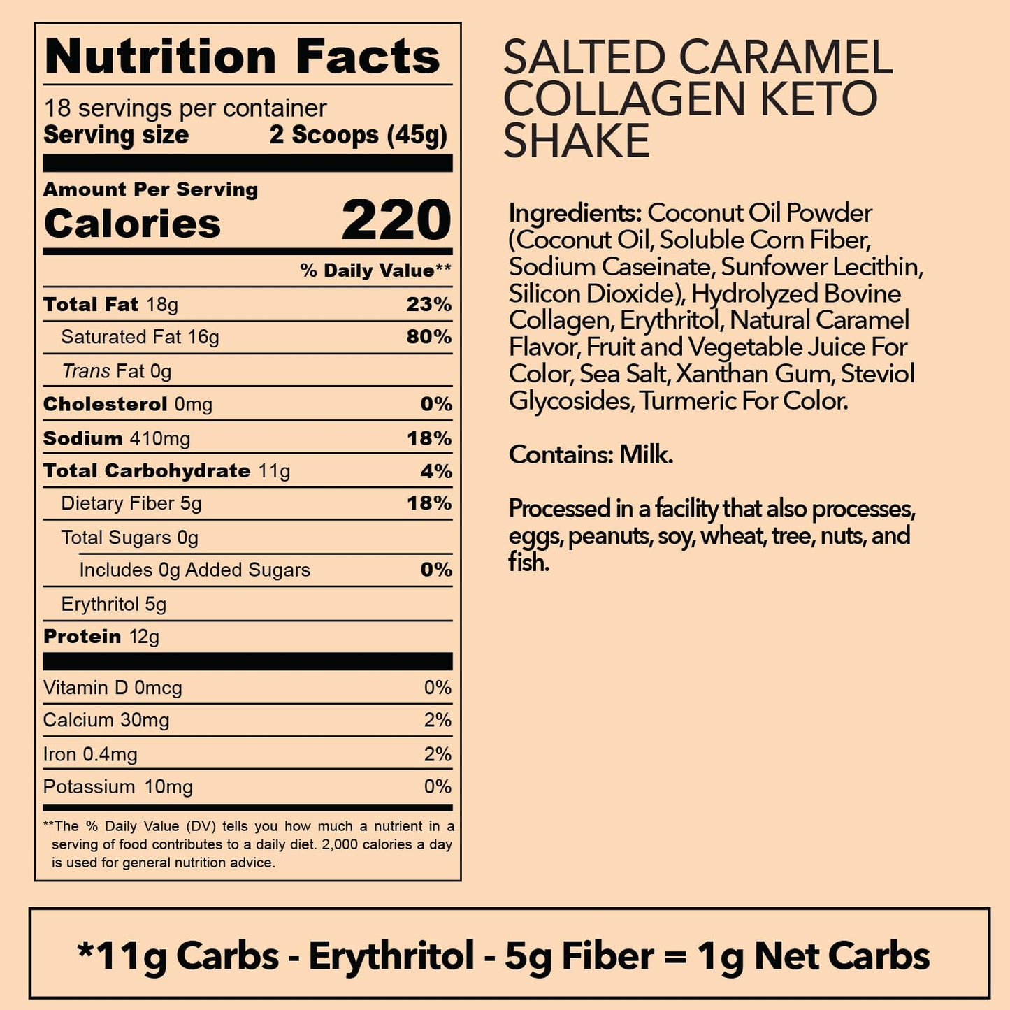 Ketologie Keto Collagen Shake Powder Salted Caramel 28.5