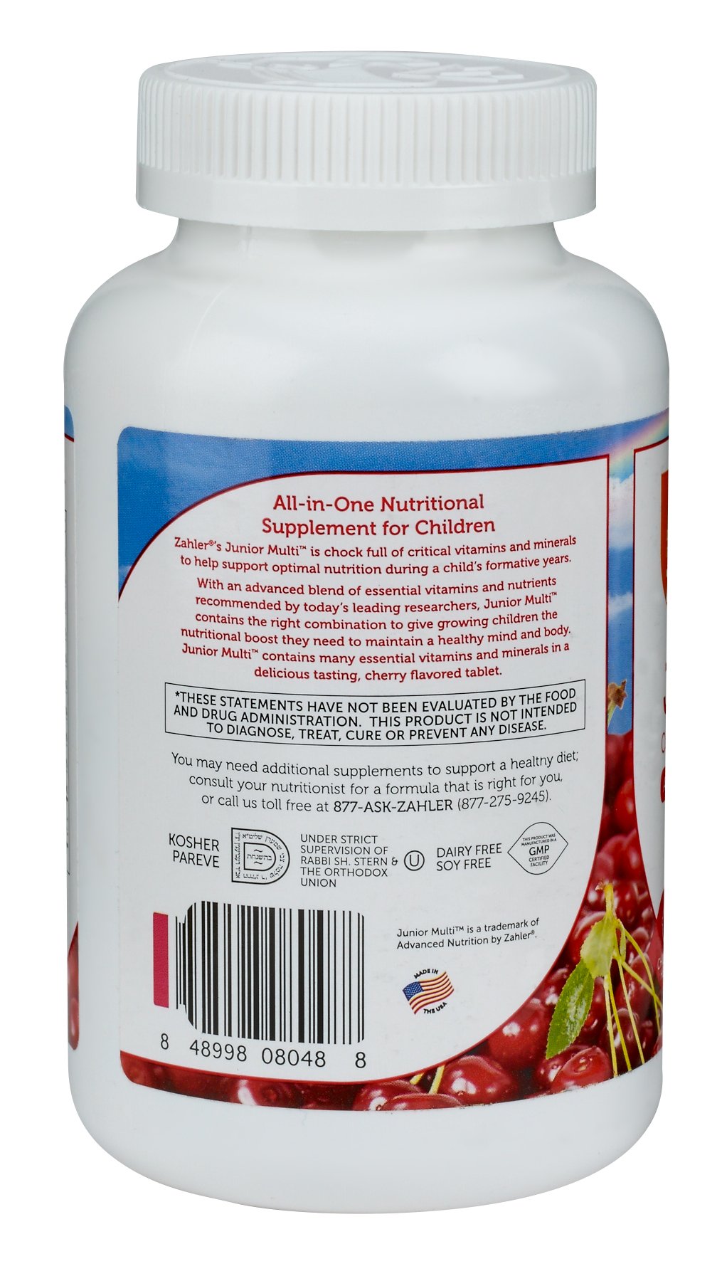 Zahler Junior Multi Complete Once-Daily Multi-Vitamin Natural Cherry Tablets, 180 Count