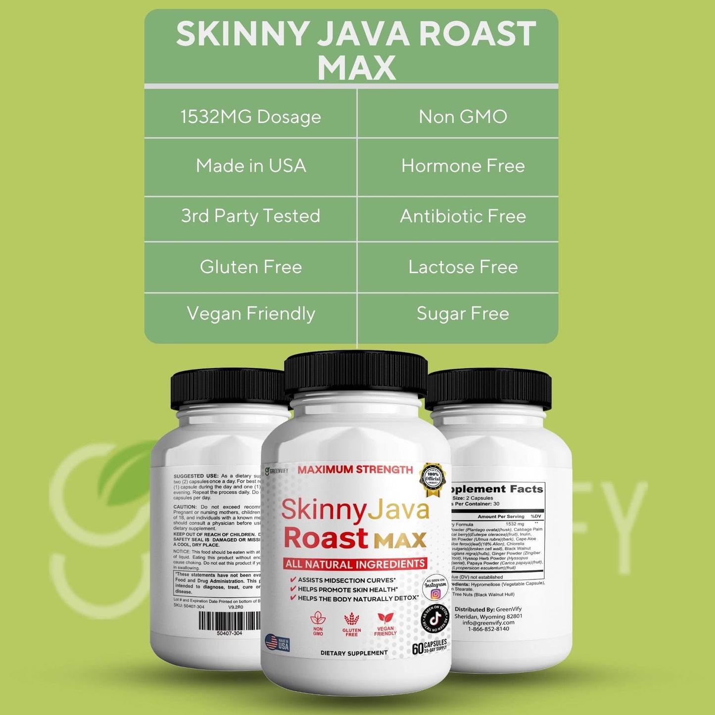 GREENVIFY Skinny Java Roast MAX Maximum Strength Natural Dietary Supplement Capsule 60 Count