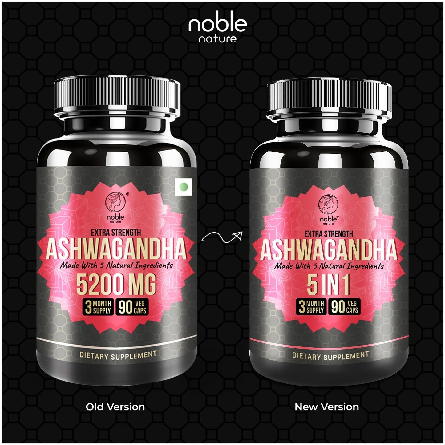 Noble Nature Ashwagandha Supplement with Turmeric, Rhodiola Rosea, Ginger Root, and Black Pepper Extract Capsule 90 Count