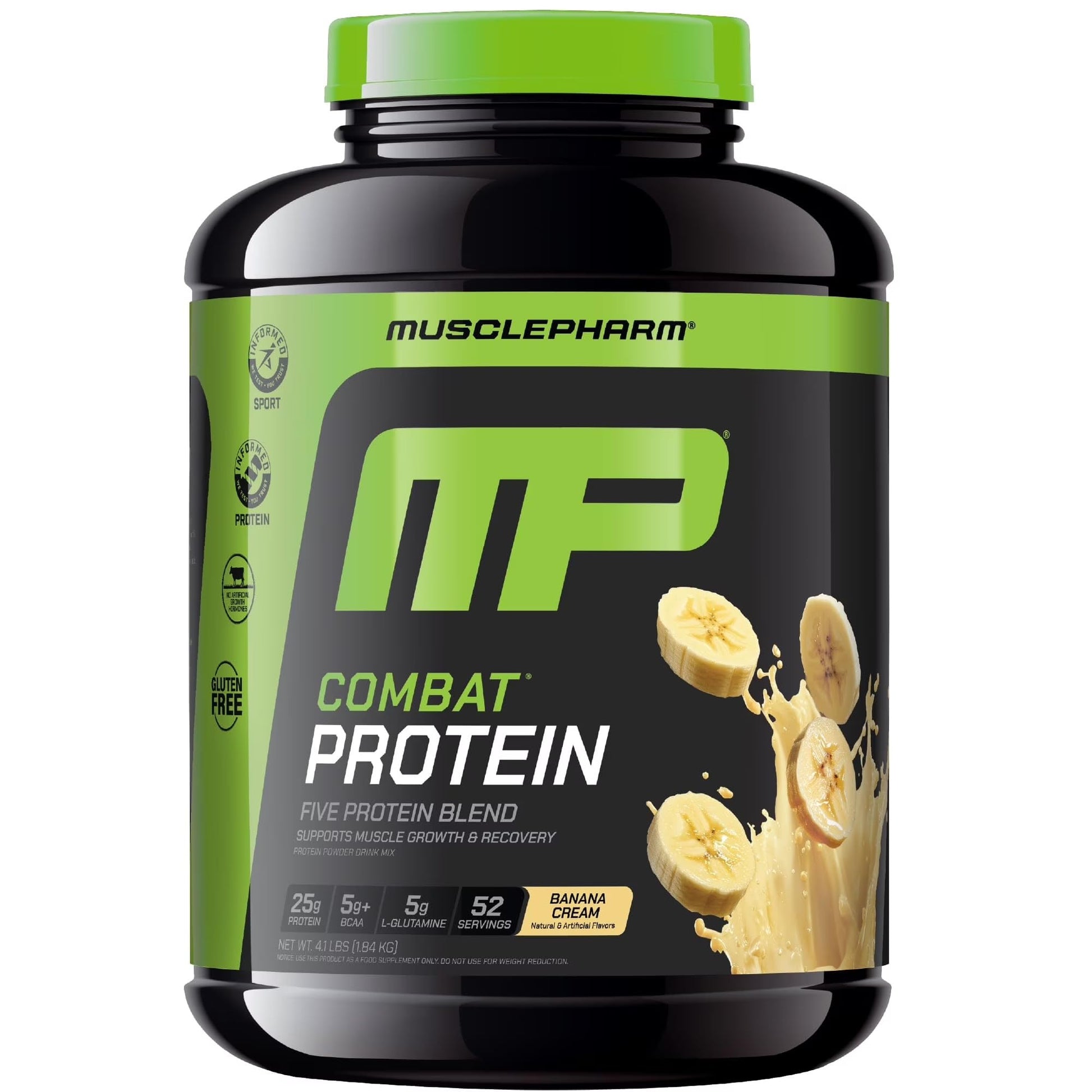 Muscle Pharm Combat Protein Powder Banana Cream Flavor, Gluten Free, 64 Servings, 4 lb