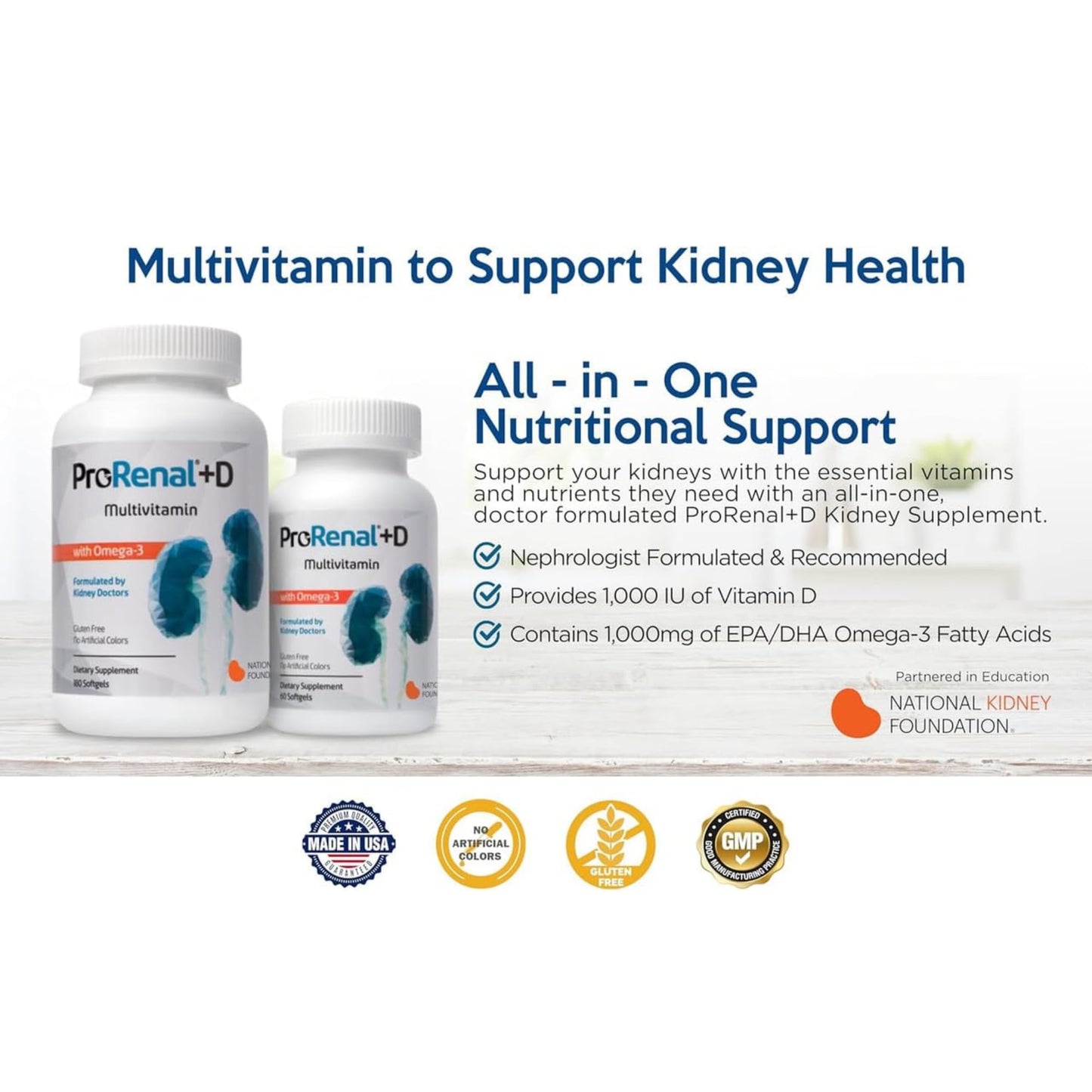 Nephroceuticals ProRenal+D with Omega-3 Fish Oil Kidney Multivitamin Softgels, 60 Softgels