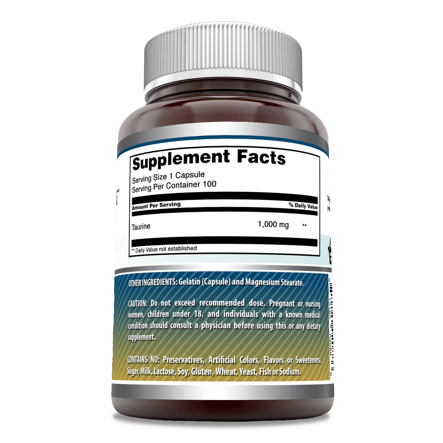 Amazing Nutrition Taurine Amino Acid Supplement Capsules, 100 Count