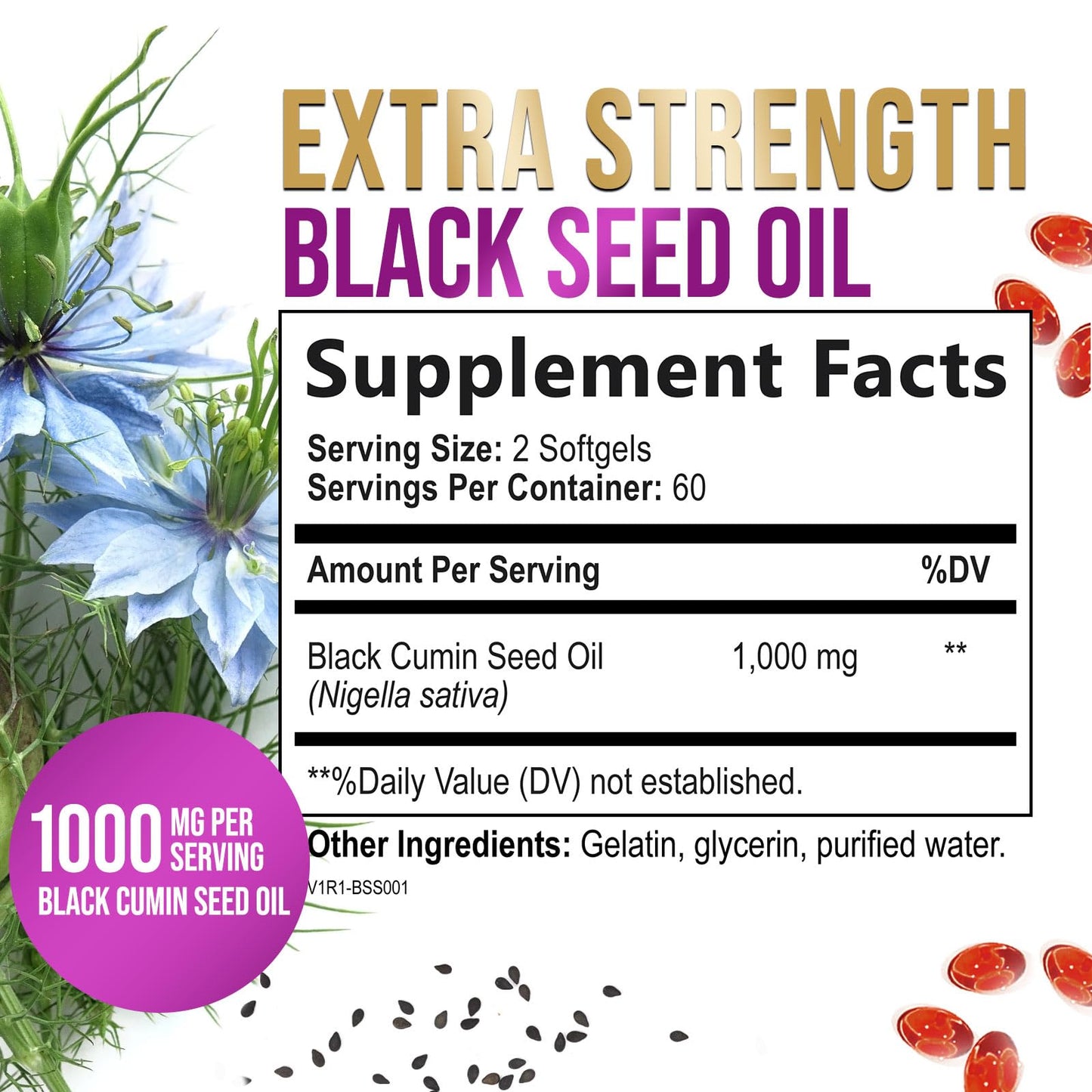 Nature's Peak Black Seed Oil Softgels 1000mg, 120 Softgels