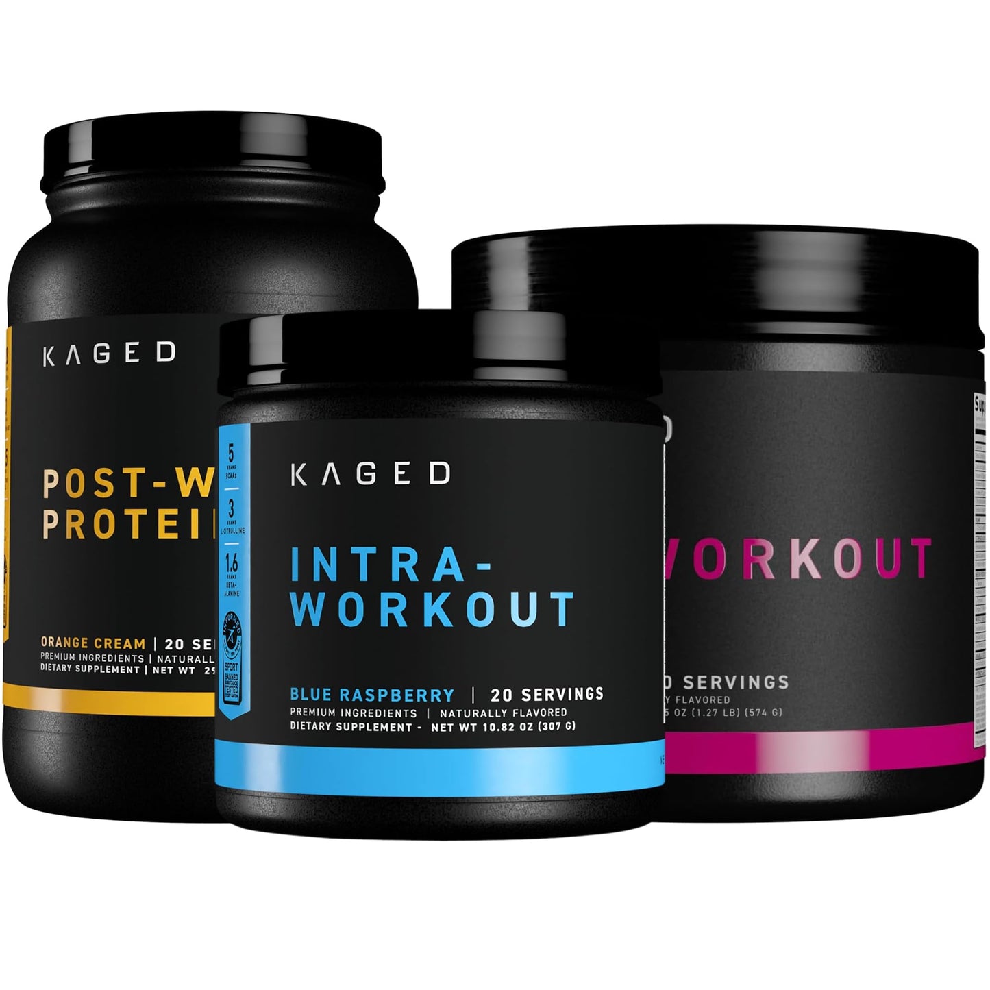 Kaged Originals Bundle Pre Workout, Post Workout Protein, & Intra-Workout Powder Kit