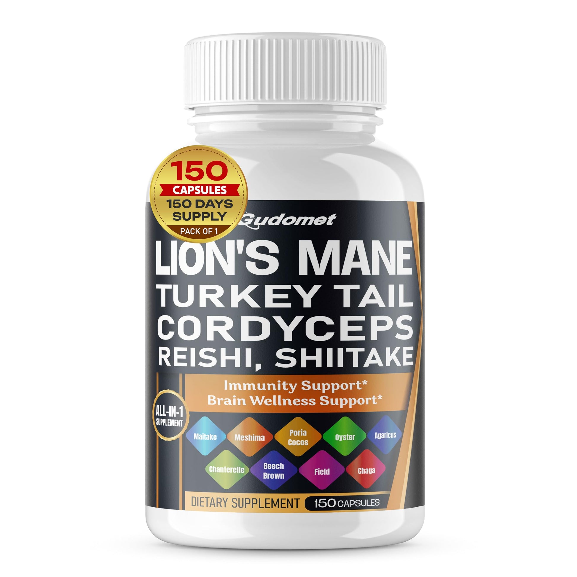 GUDOMET Organic Mushroom Complex Capsules 150 Count