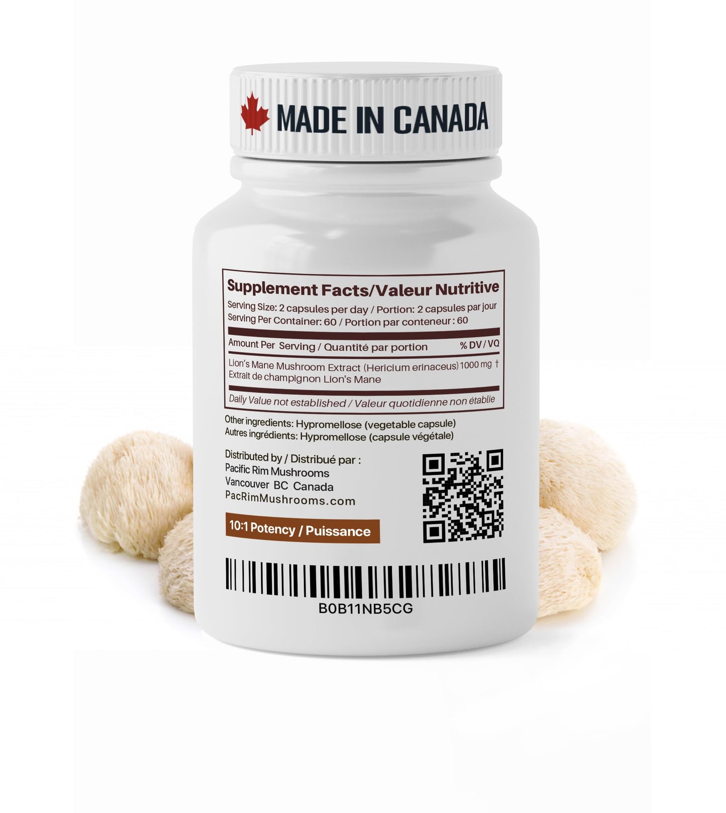 Pacific Rim Mushrooms Lion’s Mane Mushroom Extract Capsules 120 Count