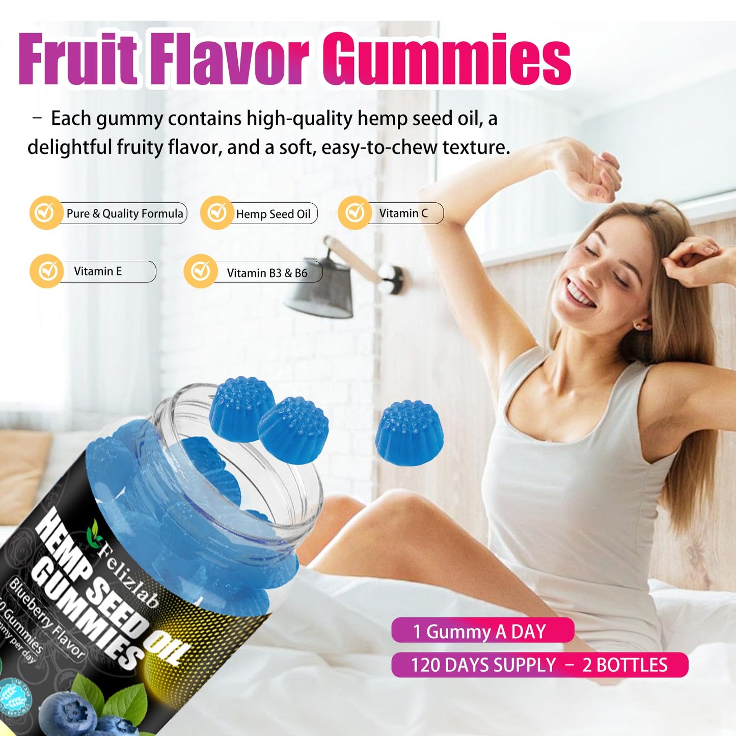 Felizlab Hemp Gummies for Sleep Pain Anxiety 120 Gummies