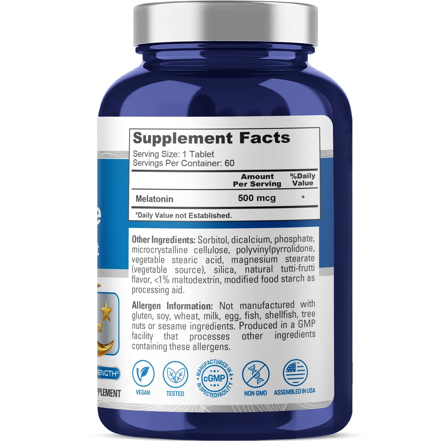 NusaPure Melatonin Quick Dissolve, Vegan, Non-GMO, 500mcg, 60 Tablets