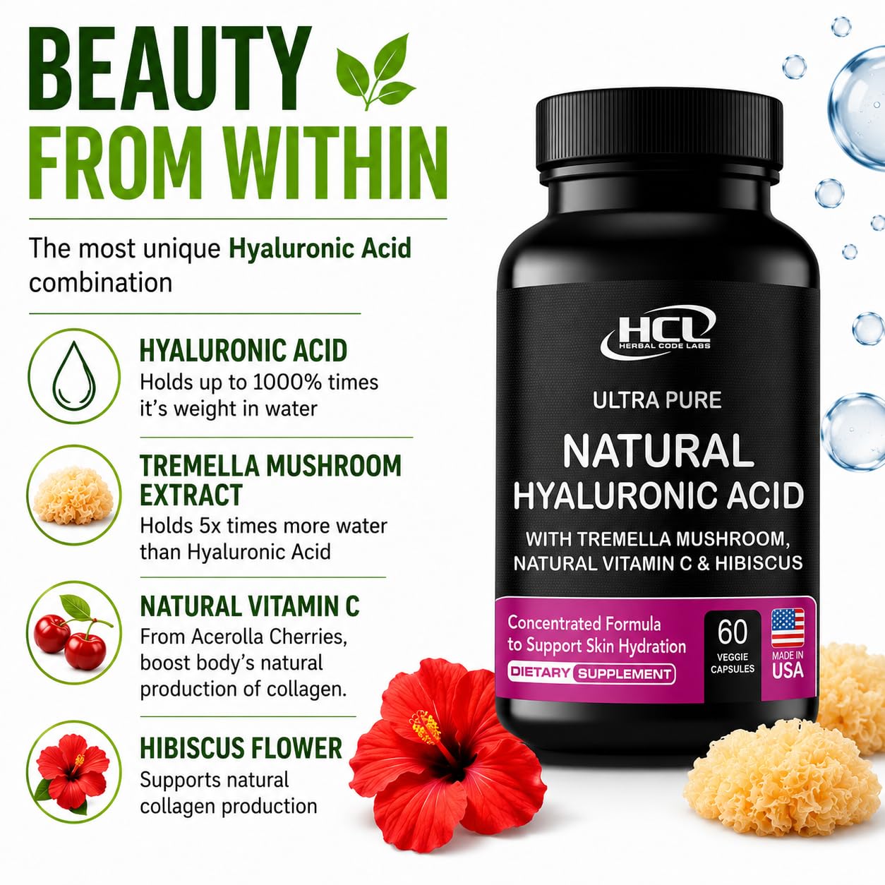 HCL Herbal Code Labs Hyaluronic Acid Supplement Capsules 60 Count