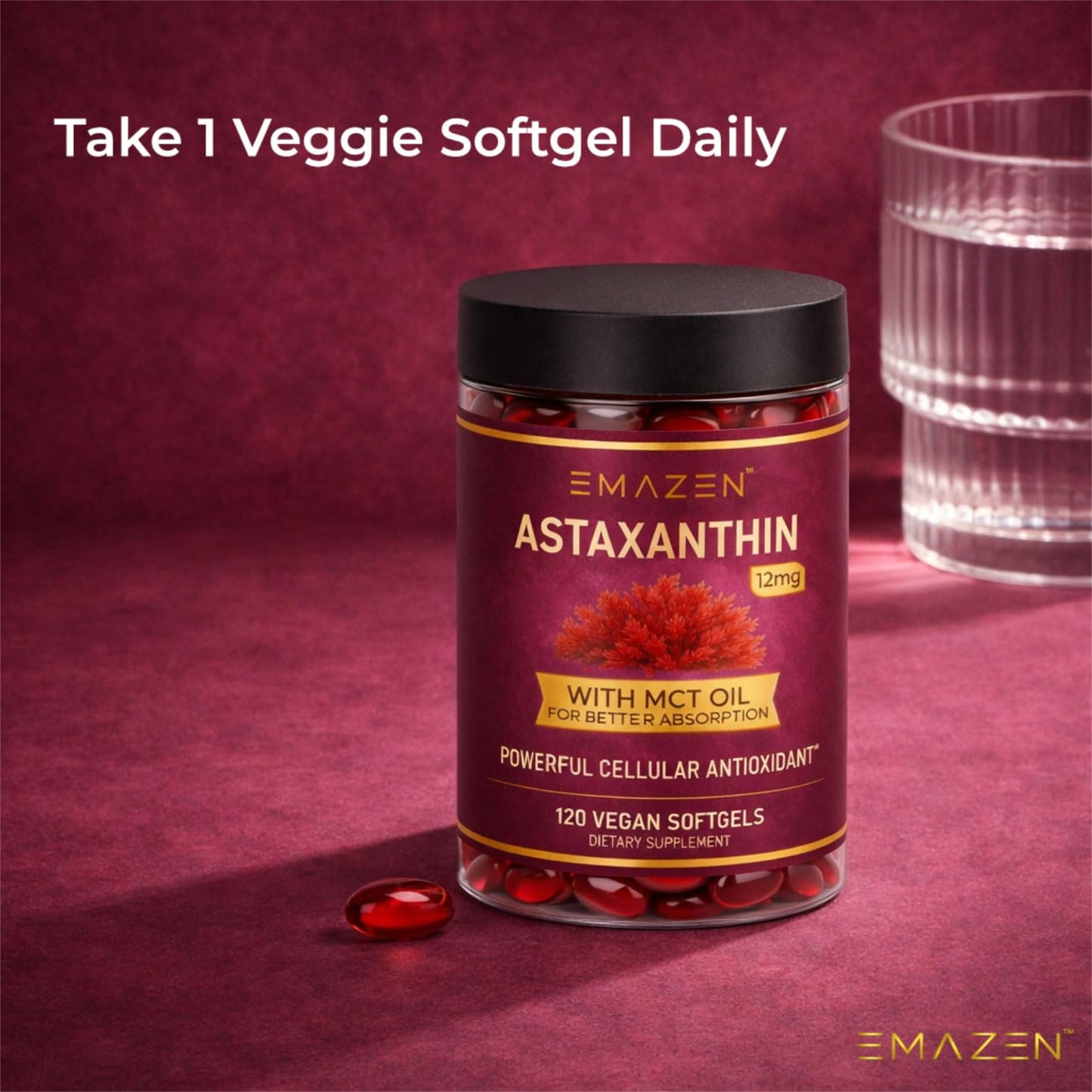 EMAZEN Astaxanthin 12mg MCT Coconut Oil 120 Softgels