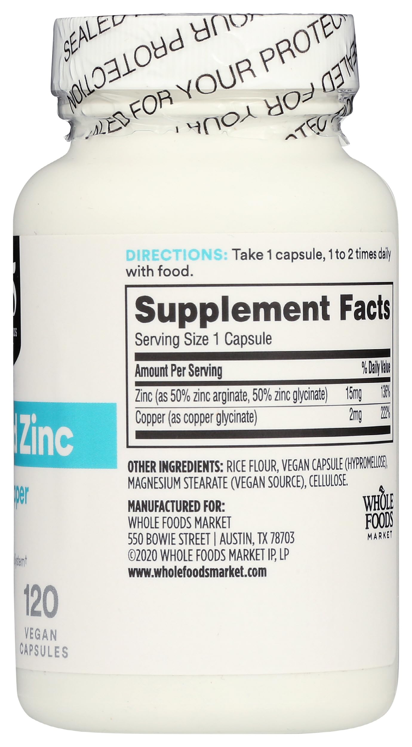 365 by Whole Foods Market Chelated Zinc plus Copper Capsules, 120 Count