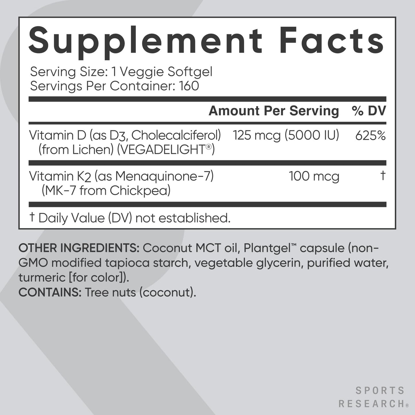 Unigirl Vitamin D3 K2 with 5000iu Plant-Based D3 & 100mcg Vitamin K2 as MK-7 Softgels, 160 Count